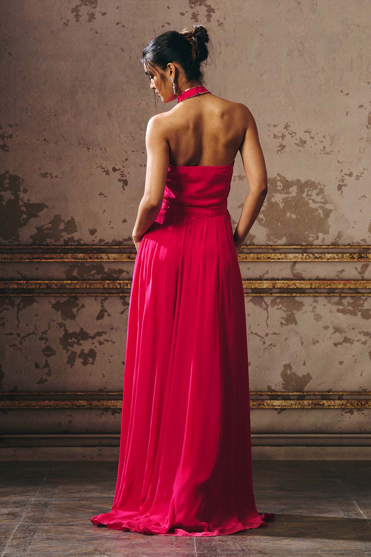 Pink Cut-Out Halter Neck Gown