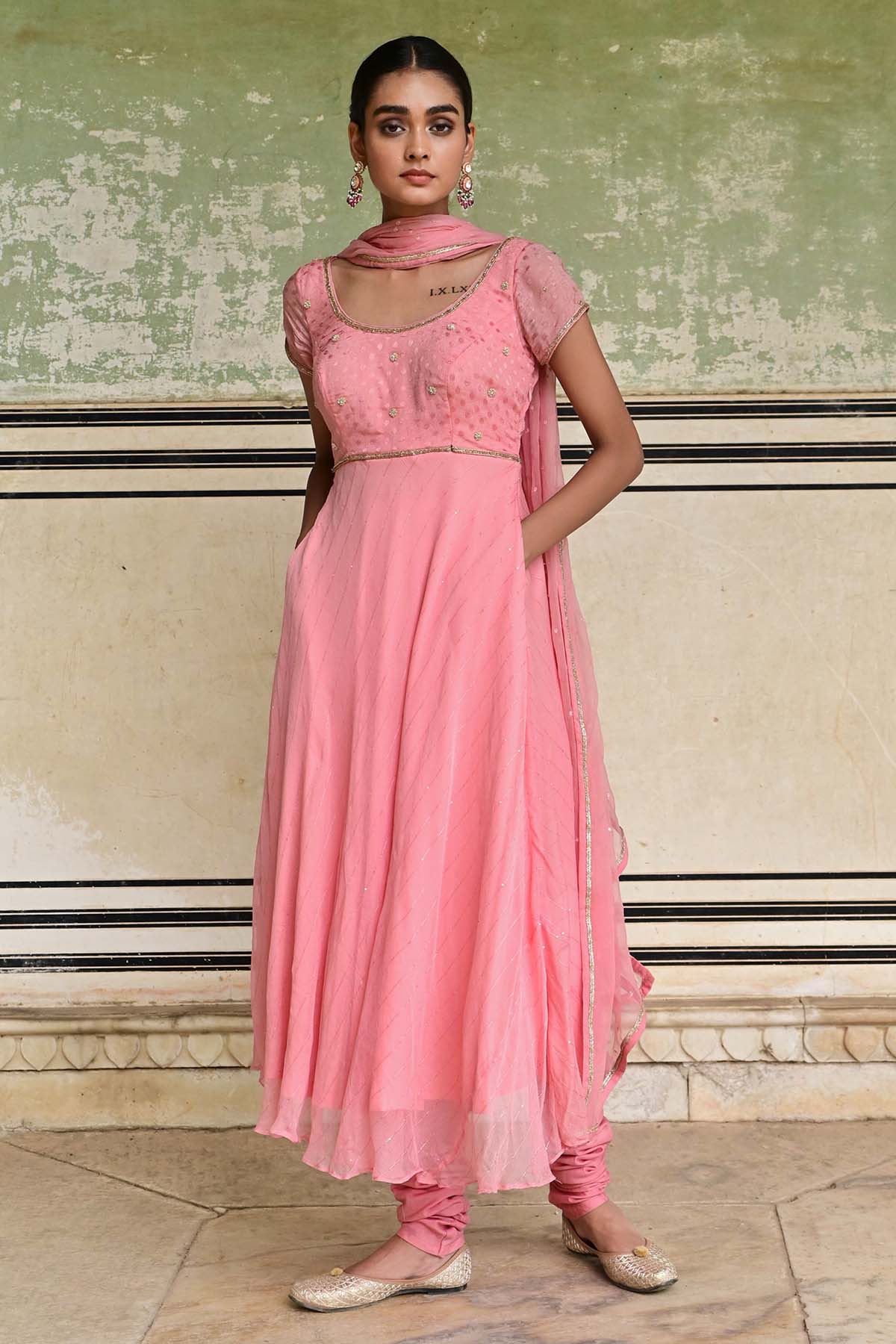 Taro India Pink Cutdana Work Anarkali Set for women online at ScrollnShops