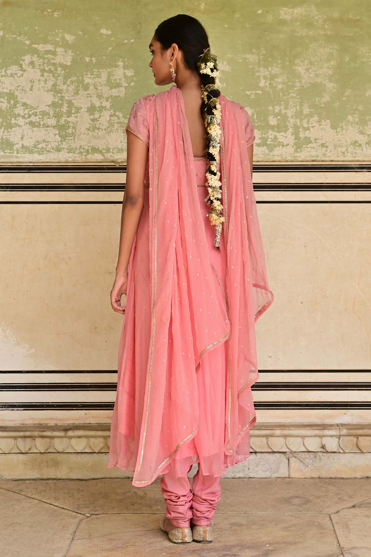 Pink Cutdana Work Anarkali Set