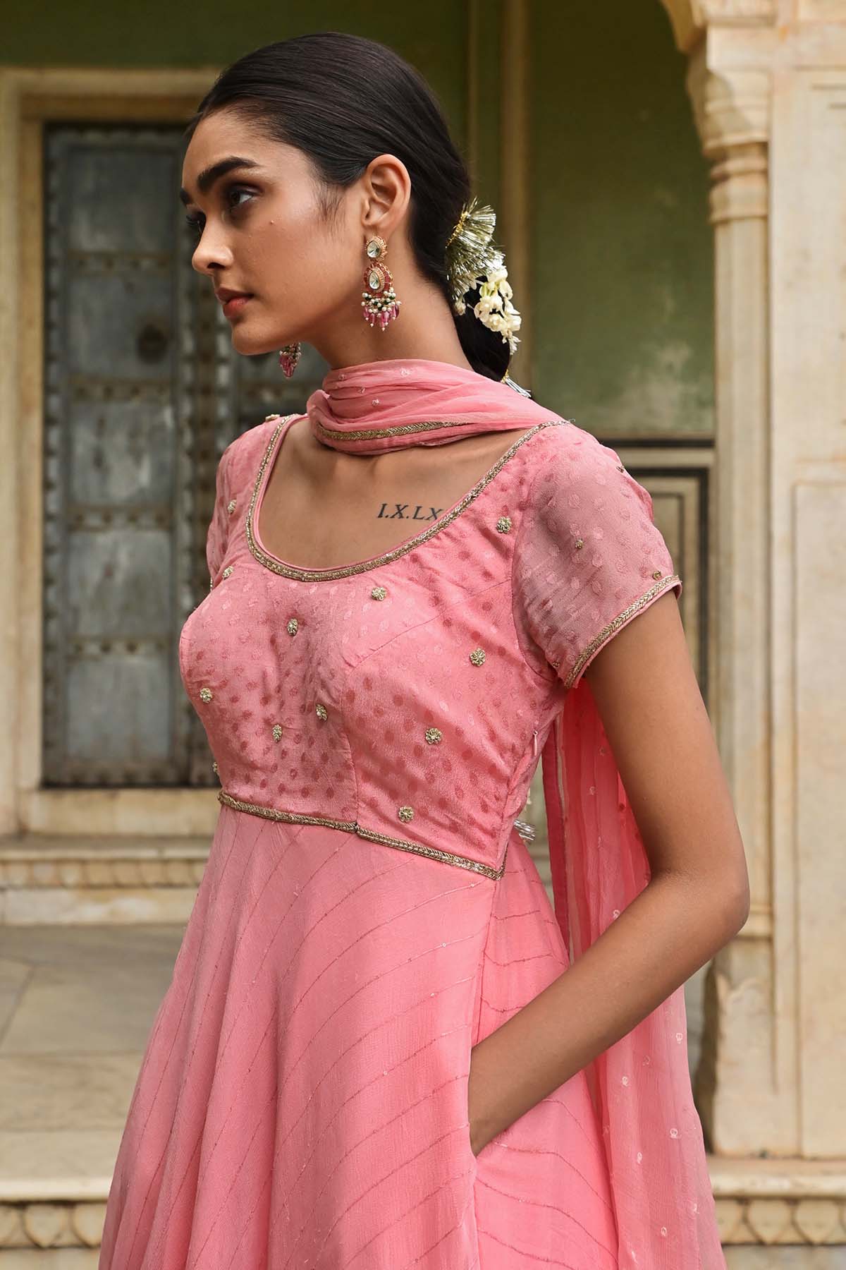 Pink Cutdana Work Anarkali Set