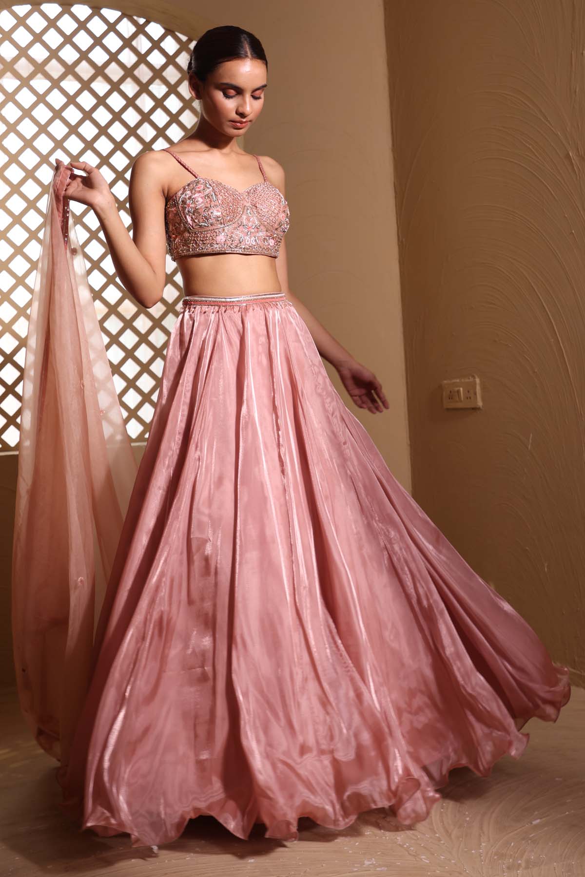 Pink Cutdana Work Lehenga Set