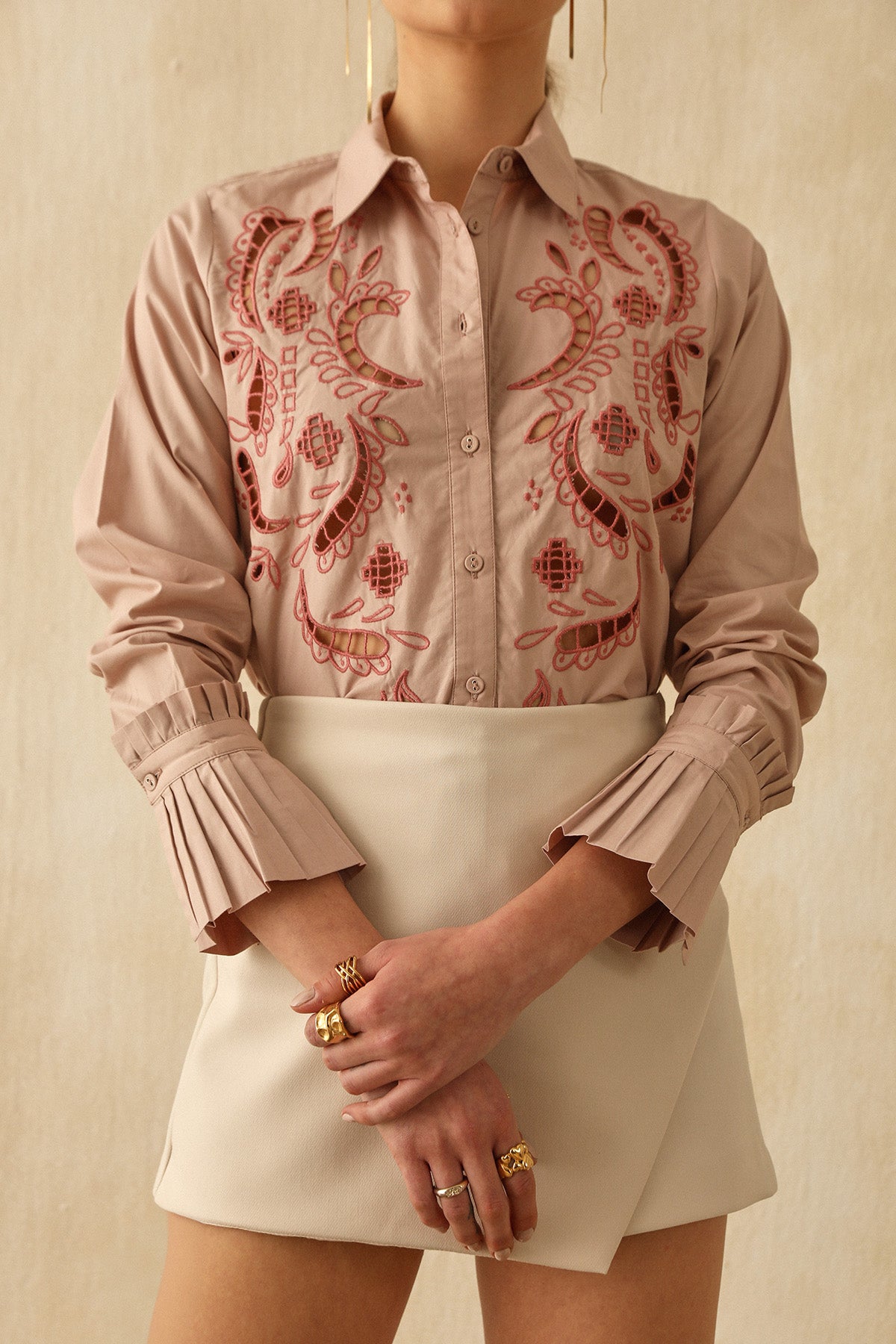 Pink Cutwork Embroidered Shirt
