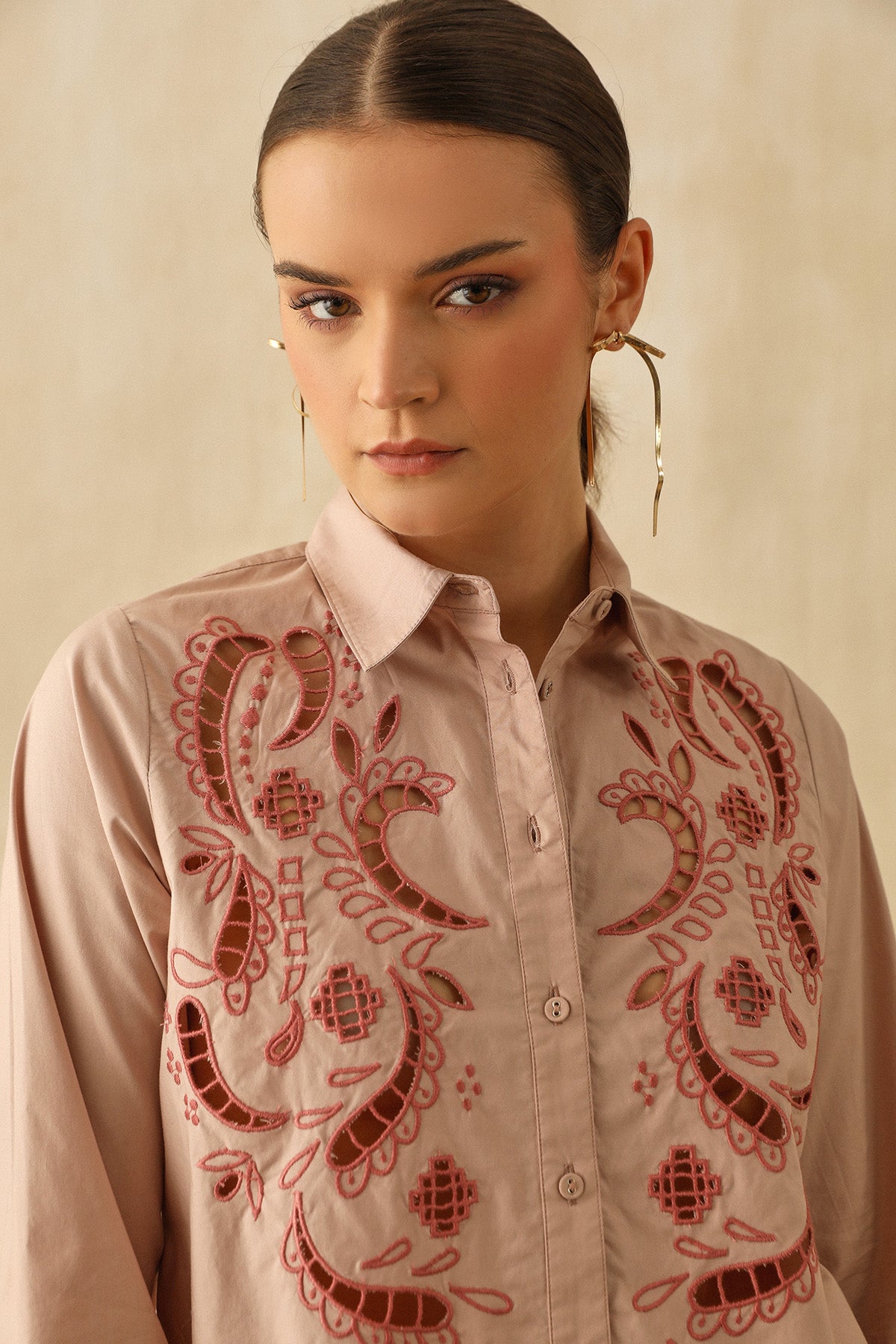 Pink Cutwork Embroidered Shirt