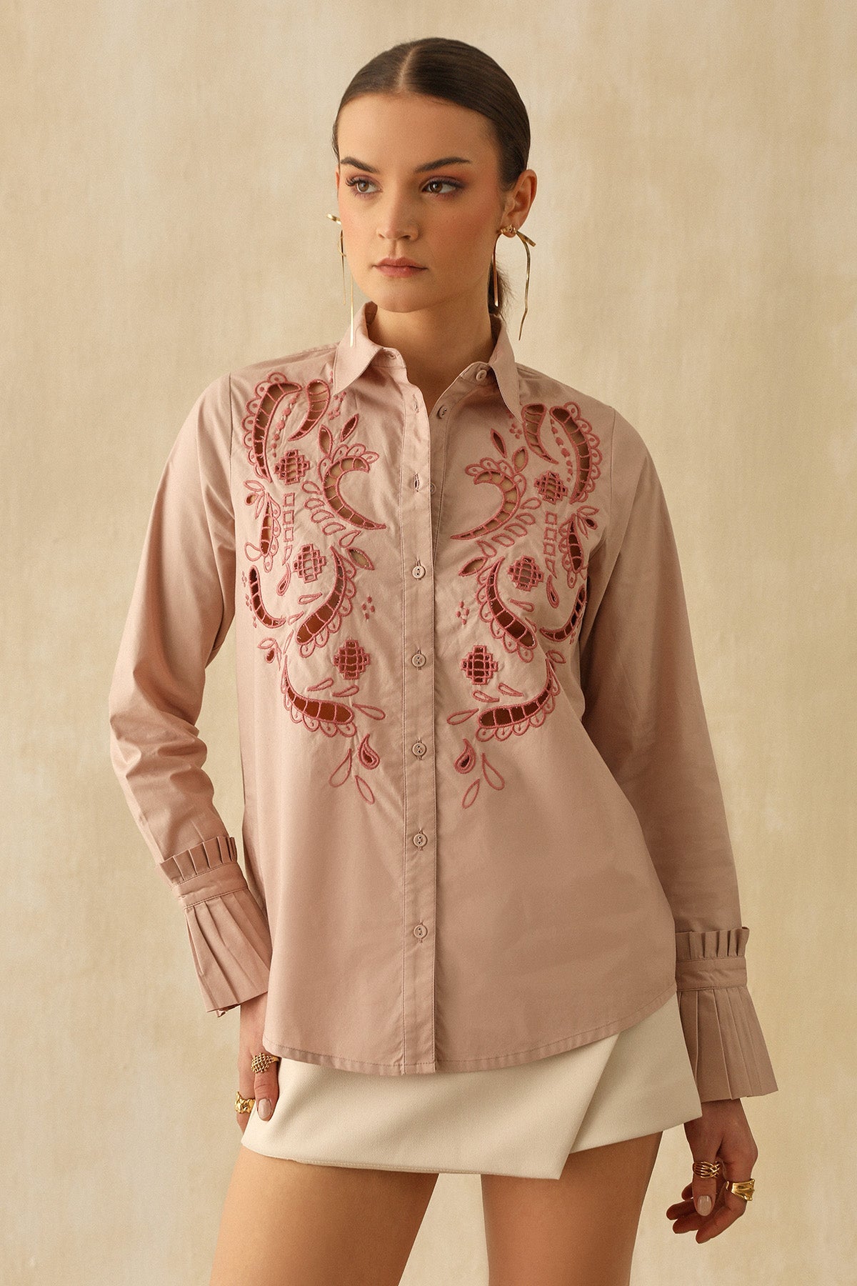 Buy Pink Cutwork Embroidered Shirt by Sewtable Clothing for Women online at ScrollnShops