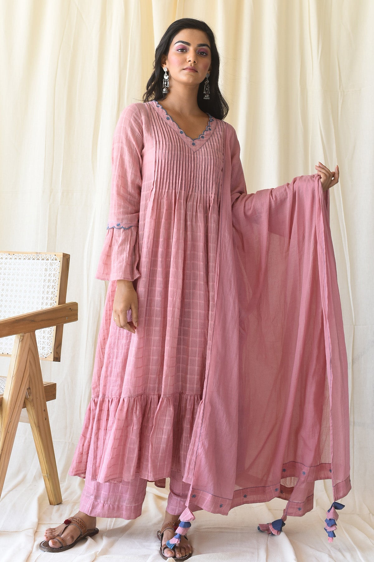 Buy Pink Cutwork Straight Kurta Set by Taro India for Women online at ScrollnShops