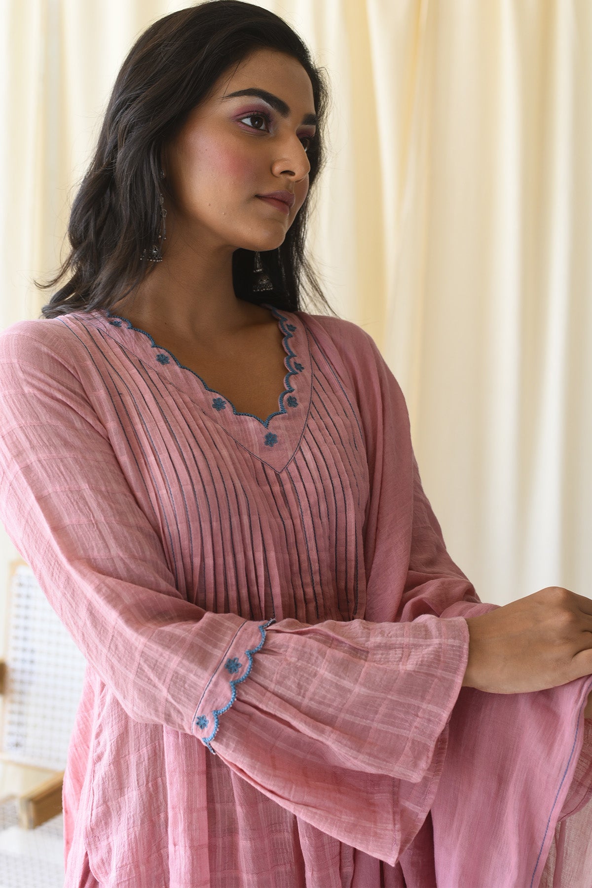 Pink Cutwork Straight Kurta Set