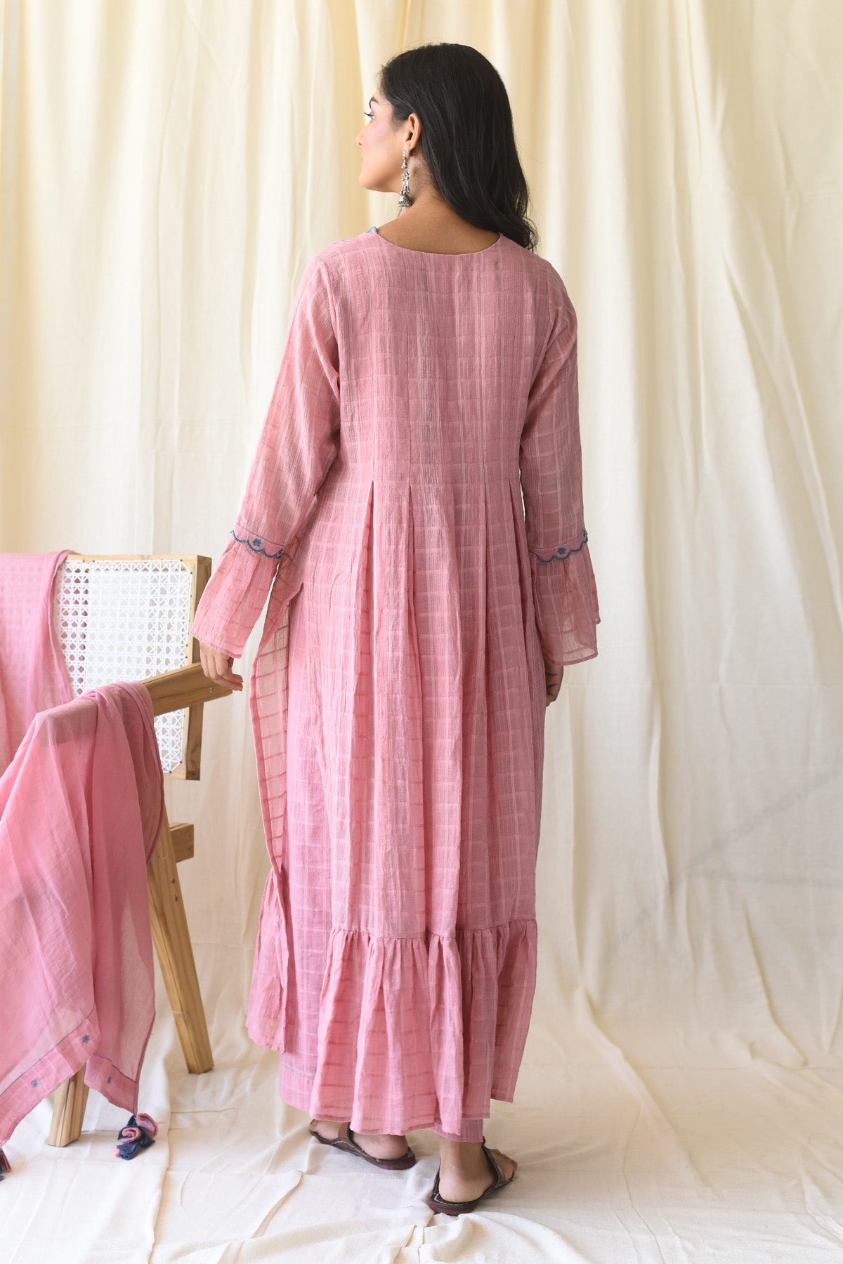 Pink Cutwork Straight Kurta Set