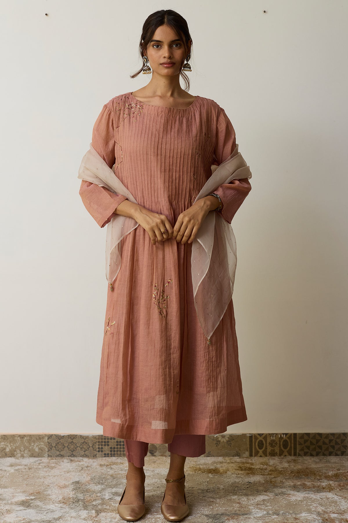 Pink Dabka Embroidery Kurta Set