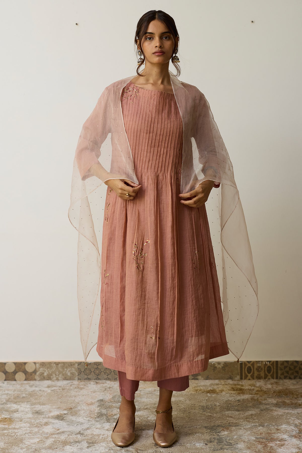 Buy Pink Dabka Embroidery Kurta Set for women by Rhua India online available at scrollnshops