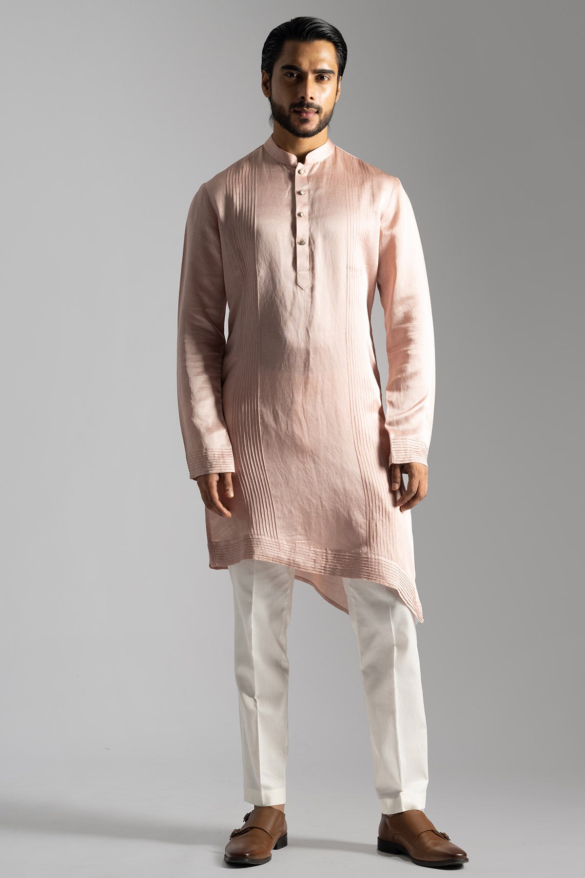 Buy Pink Diagonal Cut Kurta & Pants for men by Paarsh Atelier online available at scrollnshops