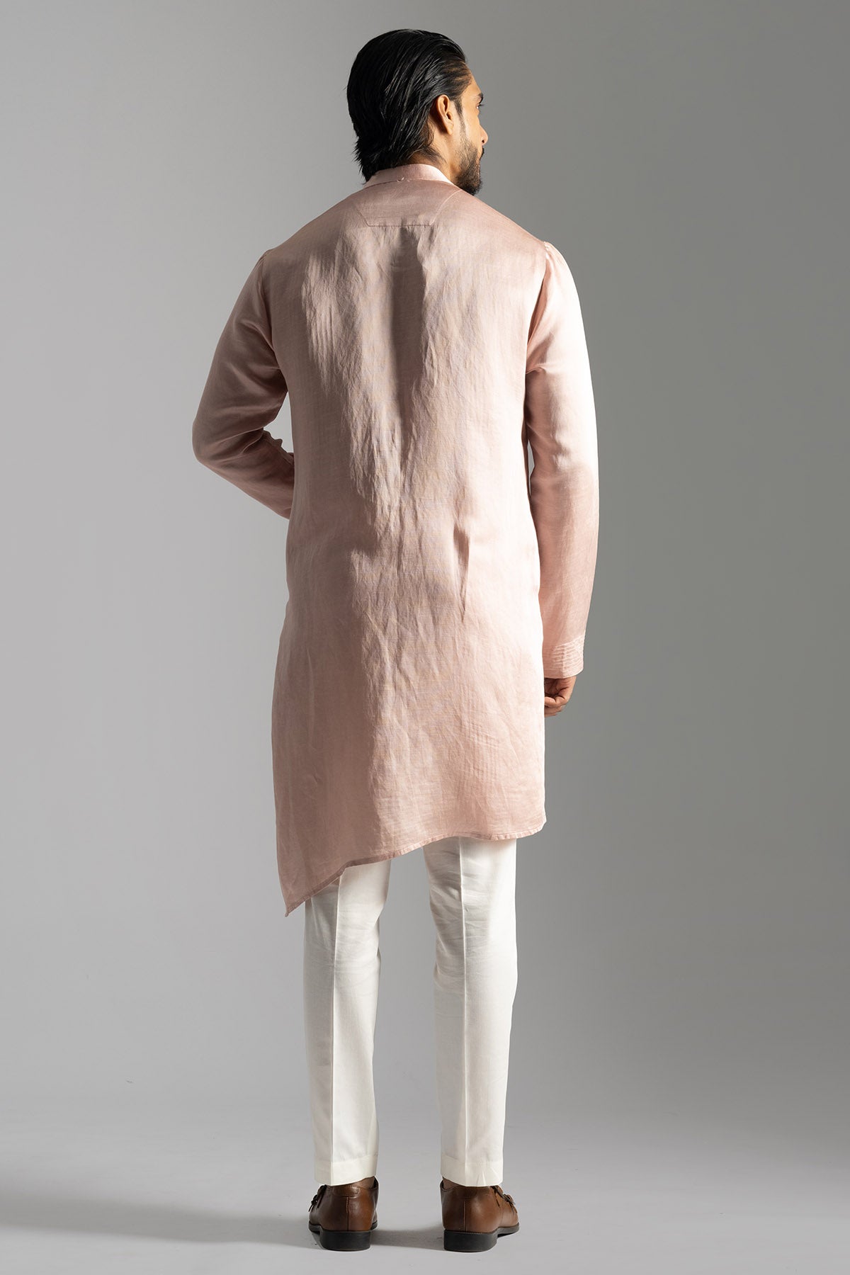 Pink Diagonal Cut Kurta & Pants