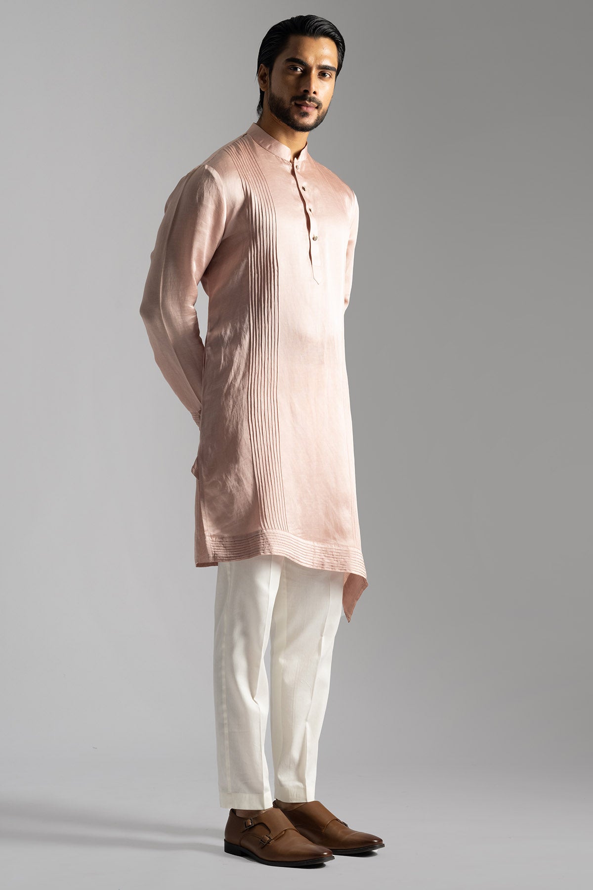 Pink Diagonal Cut Kurta & Pants