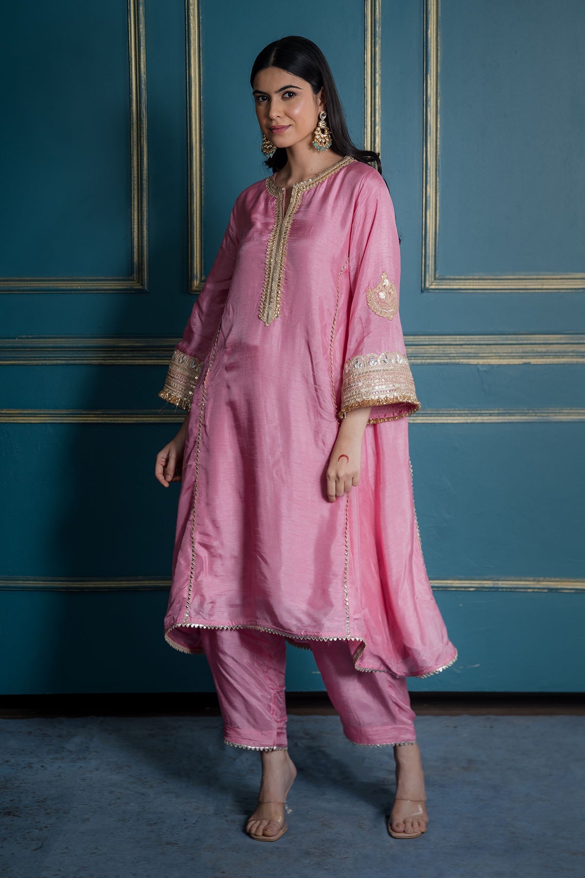 Buy Pink Dola Silk Kurta & Pants by Shop Gulmohar for women online at ScrollnShops