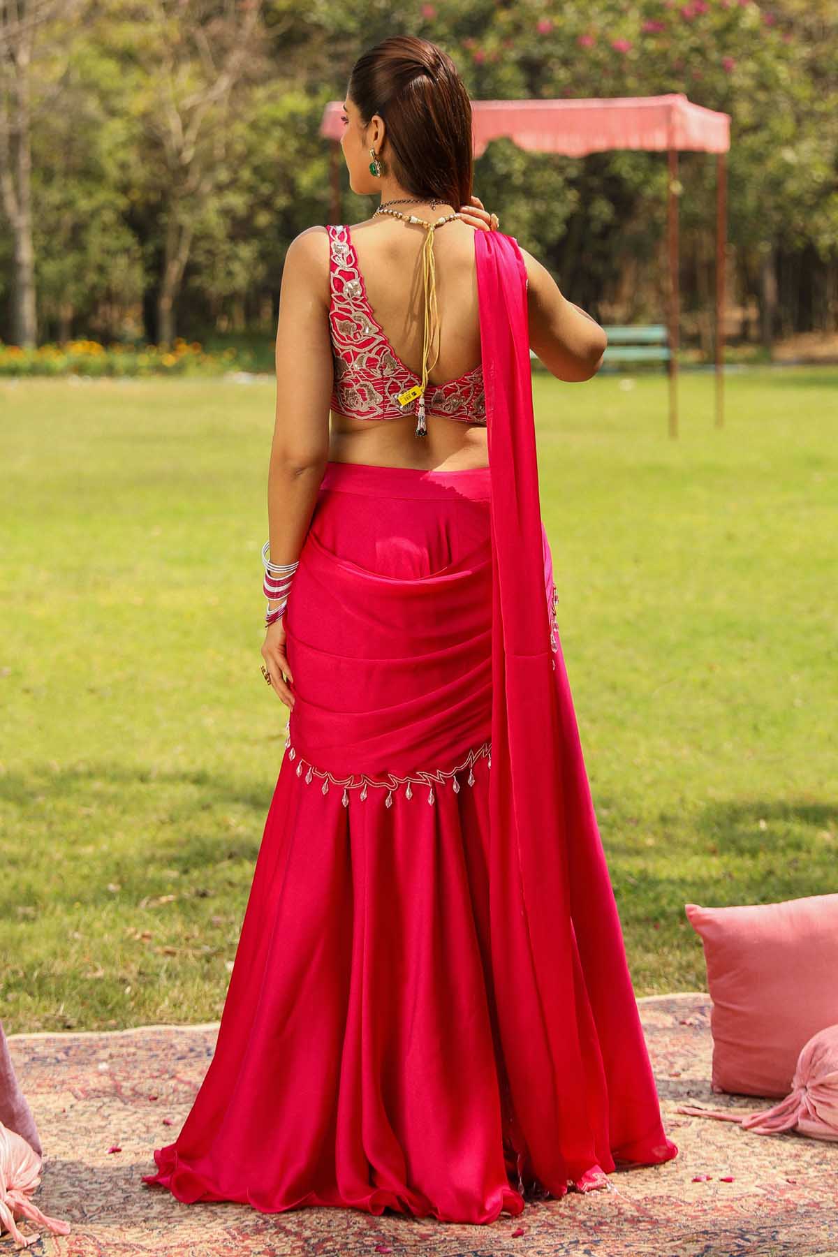 Pink Dori Embroidered Saree