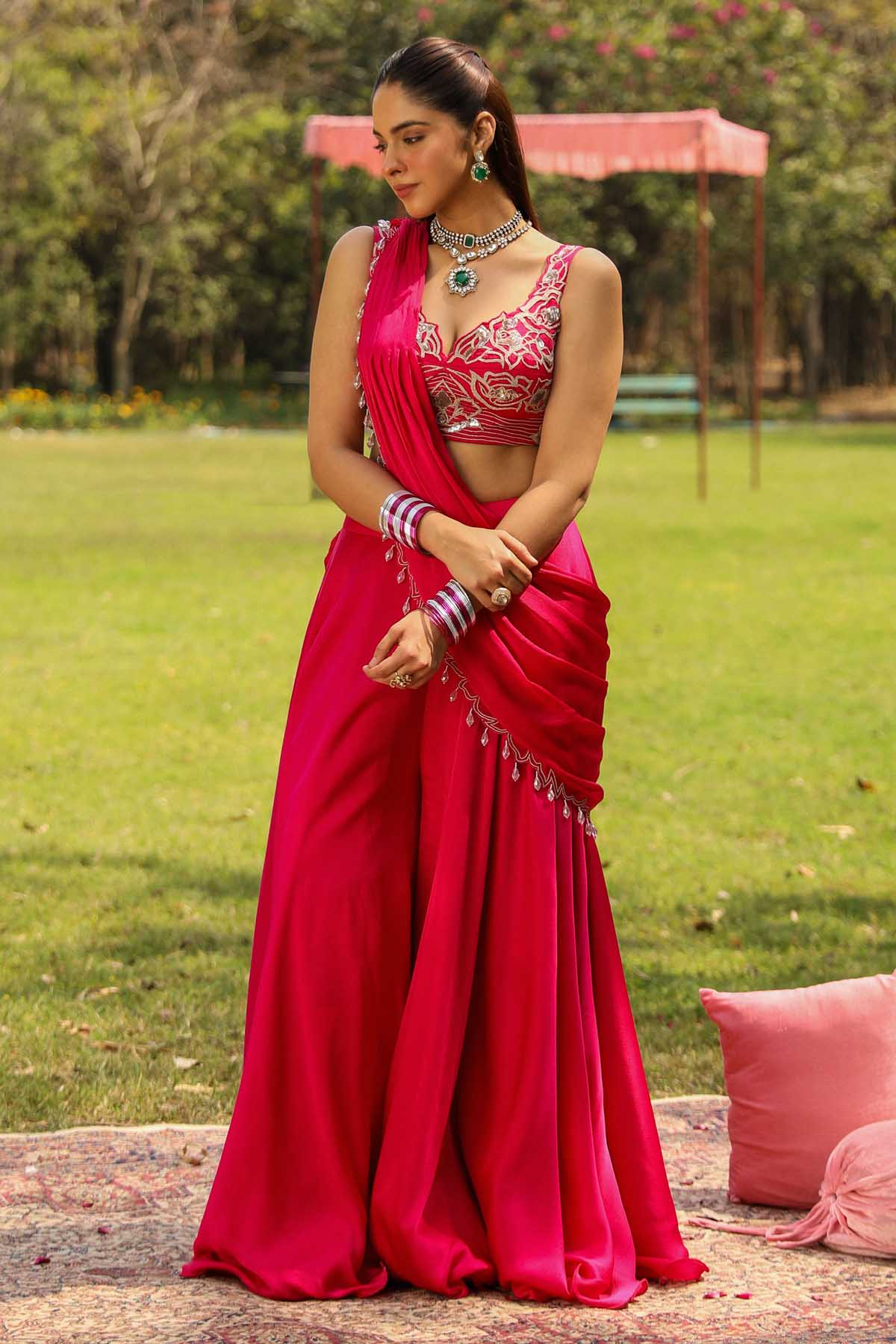 Pink Dori Embroidered Saree
