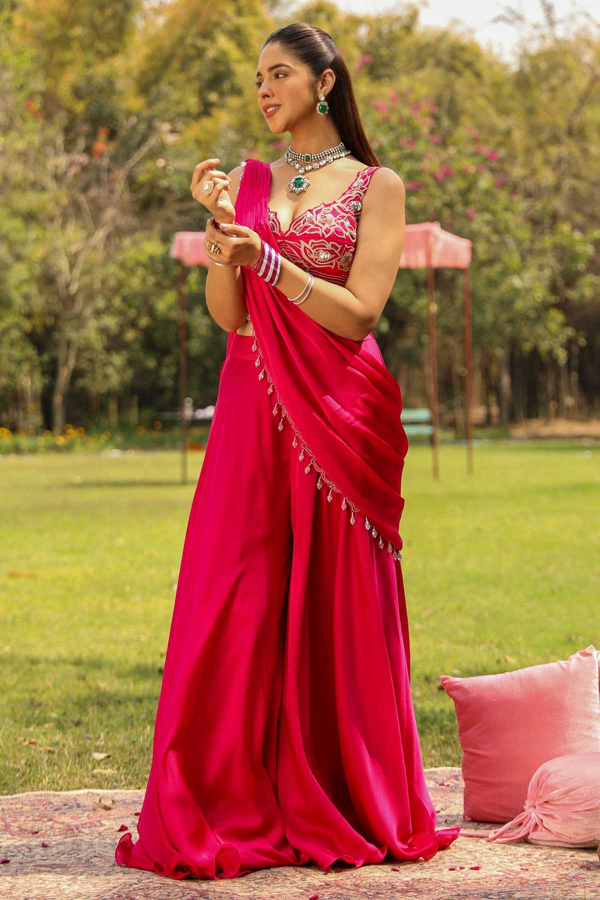 Pink Dori Embroidered Saree