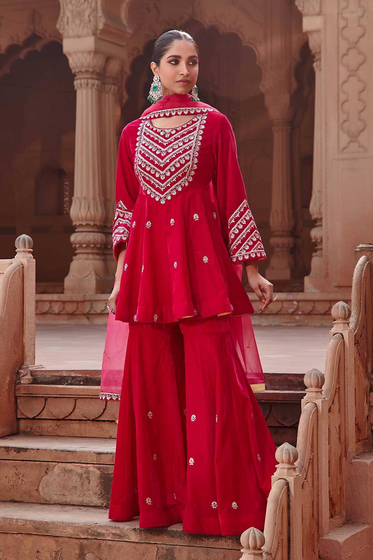 Pink Dori Work Flare Kurta Set