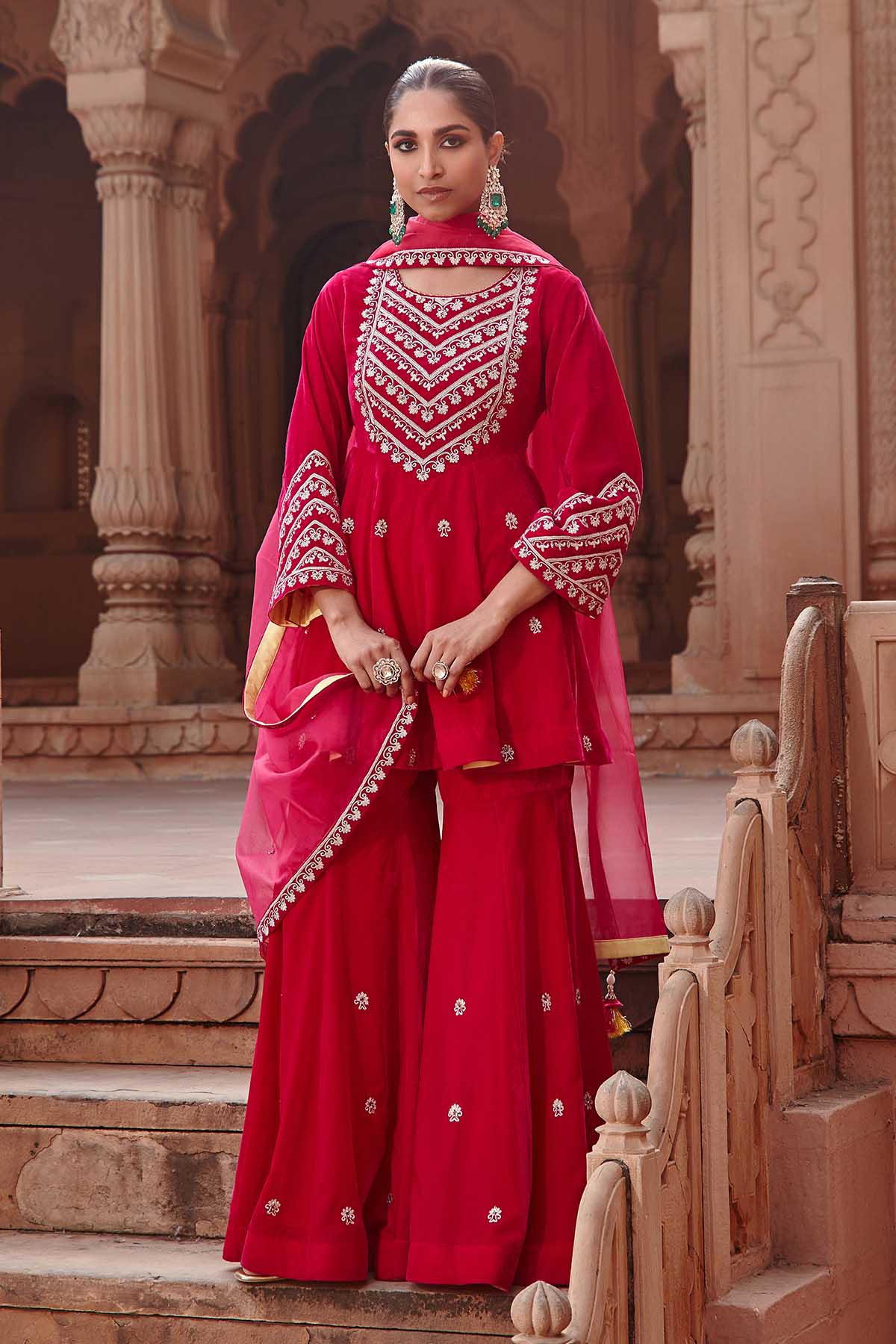 Pink Dori Work Flare Kurta Set