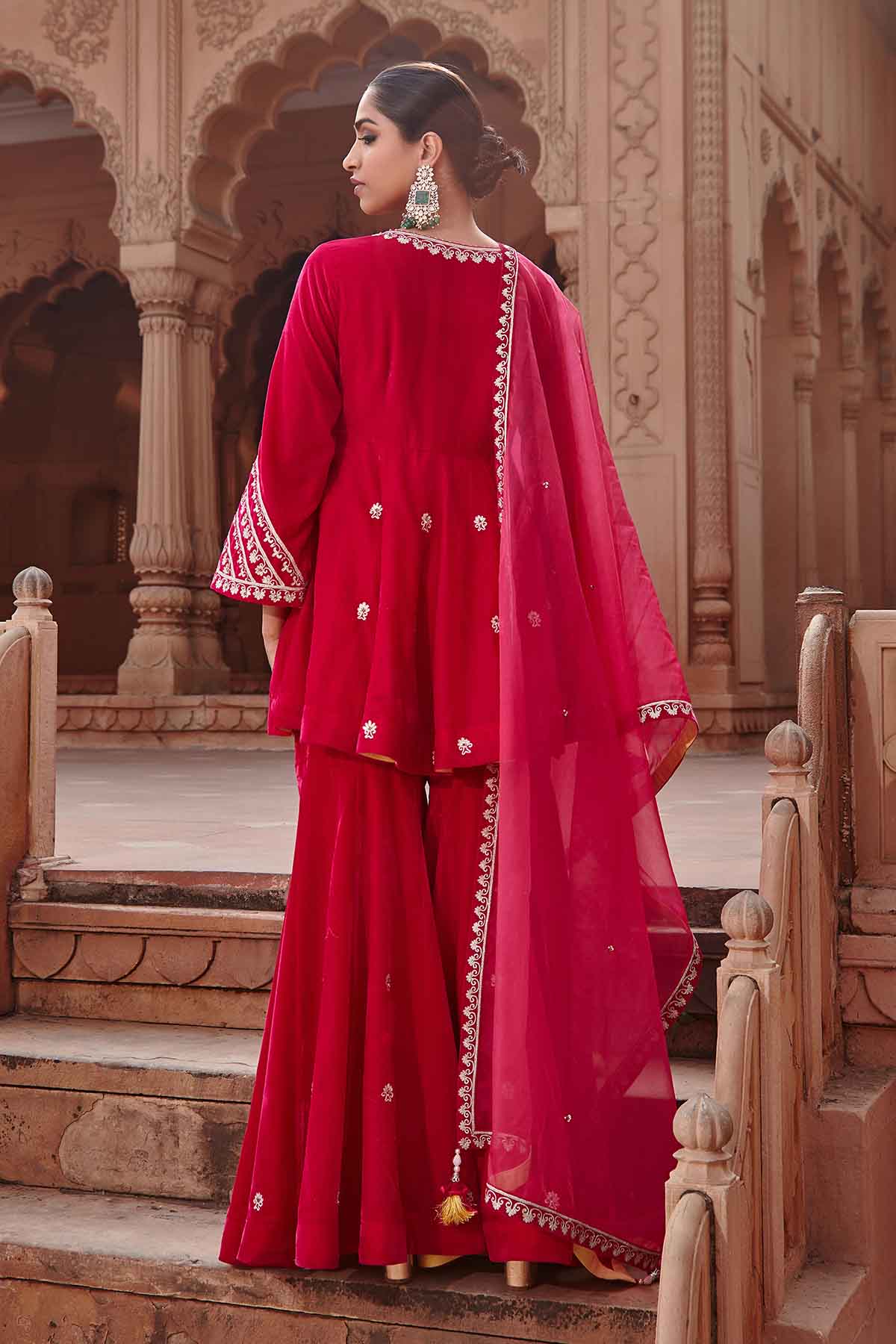 Pink Dori Work Flare Kurta Set