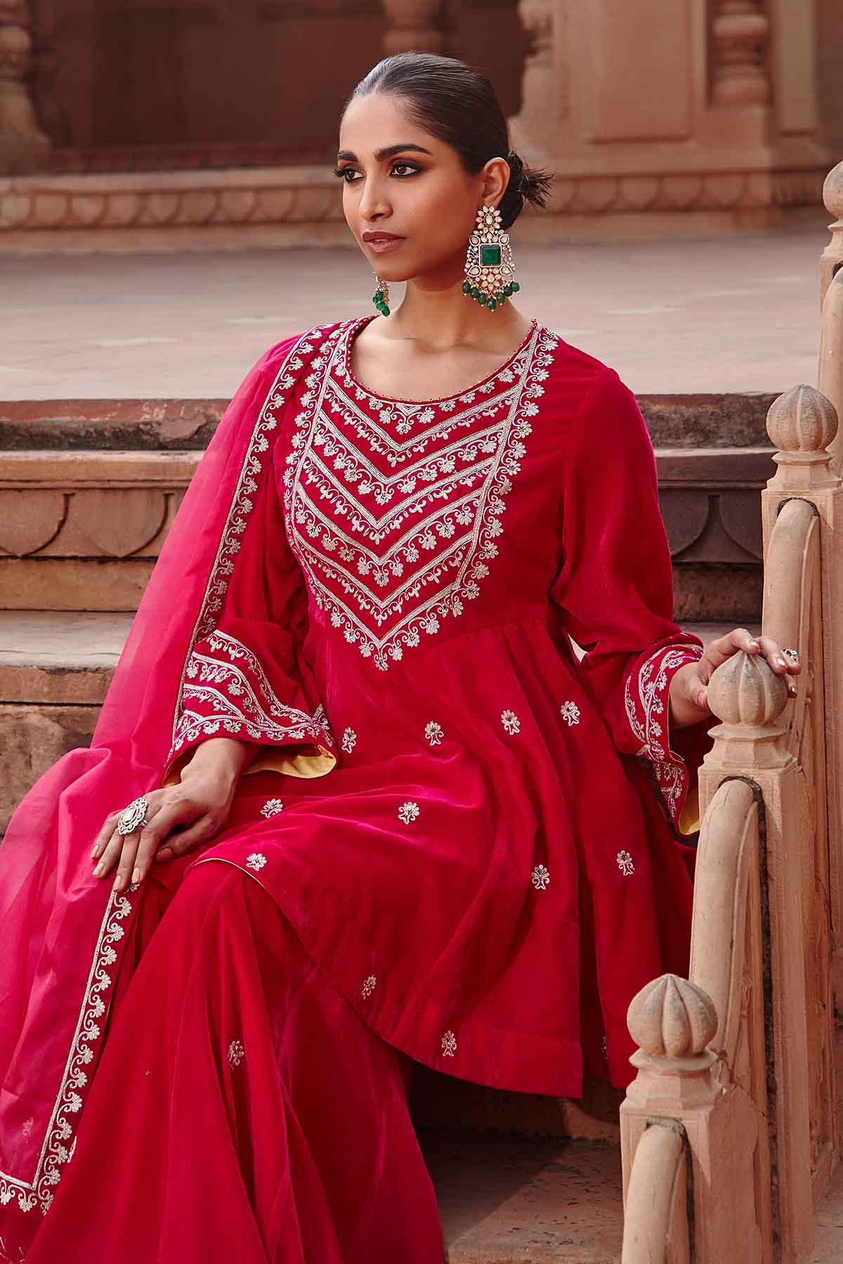 Pink Dori Work Flare Kurta Set