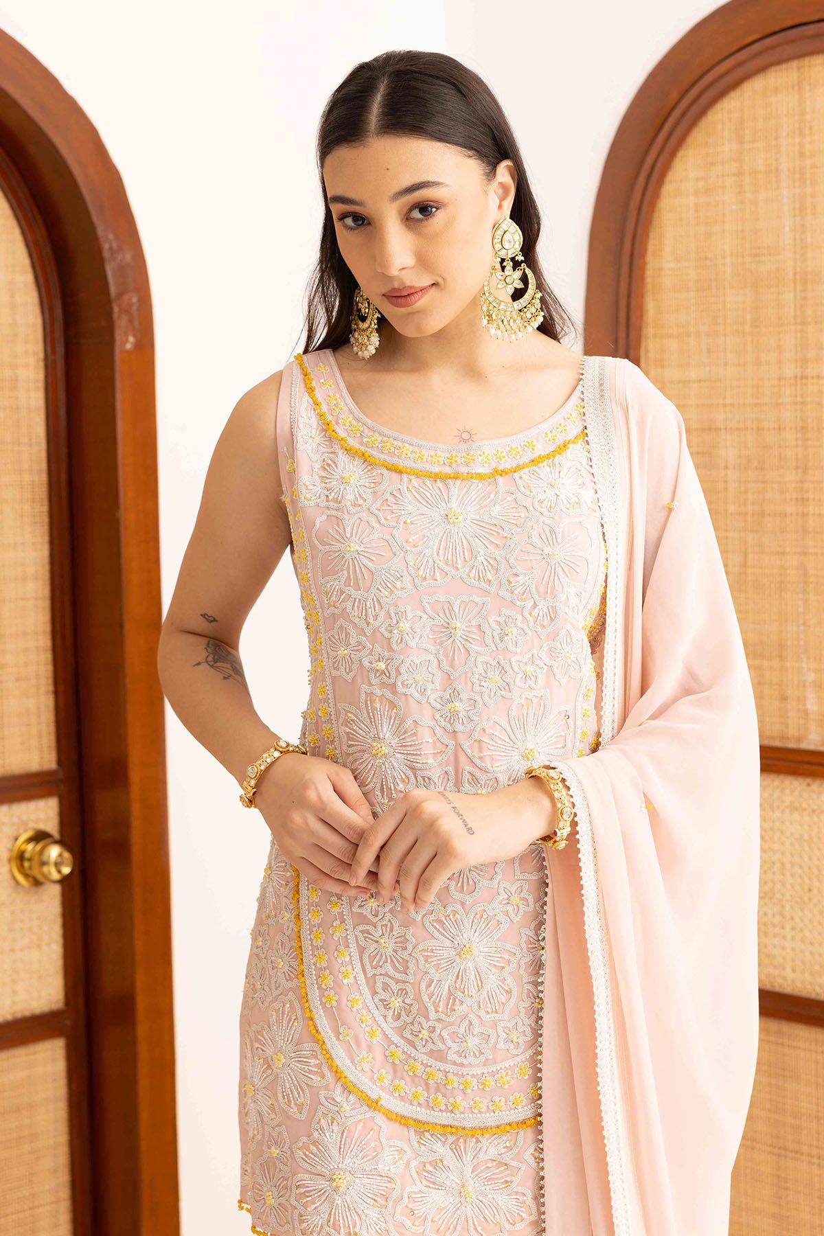 Dori Work Pink Short Kurta Set