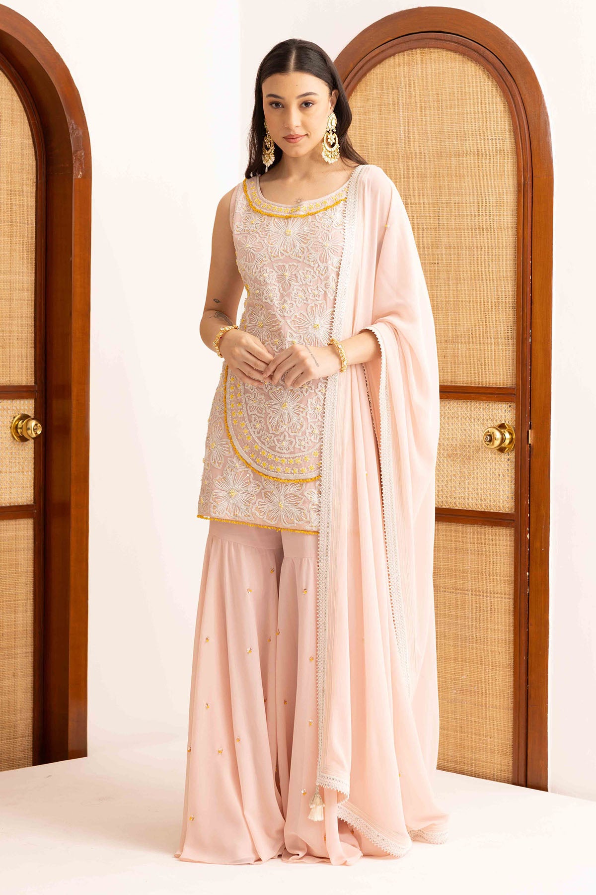 Dori Work Pink Short Kurta Set