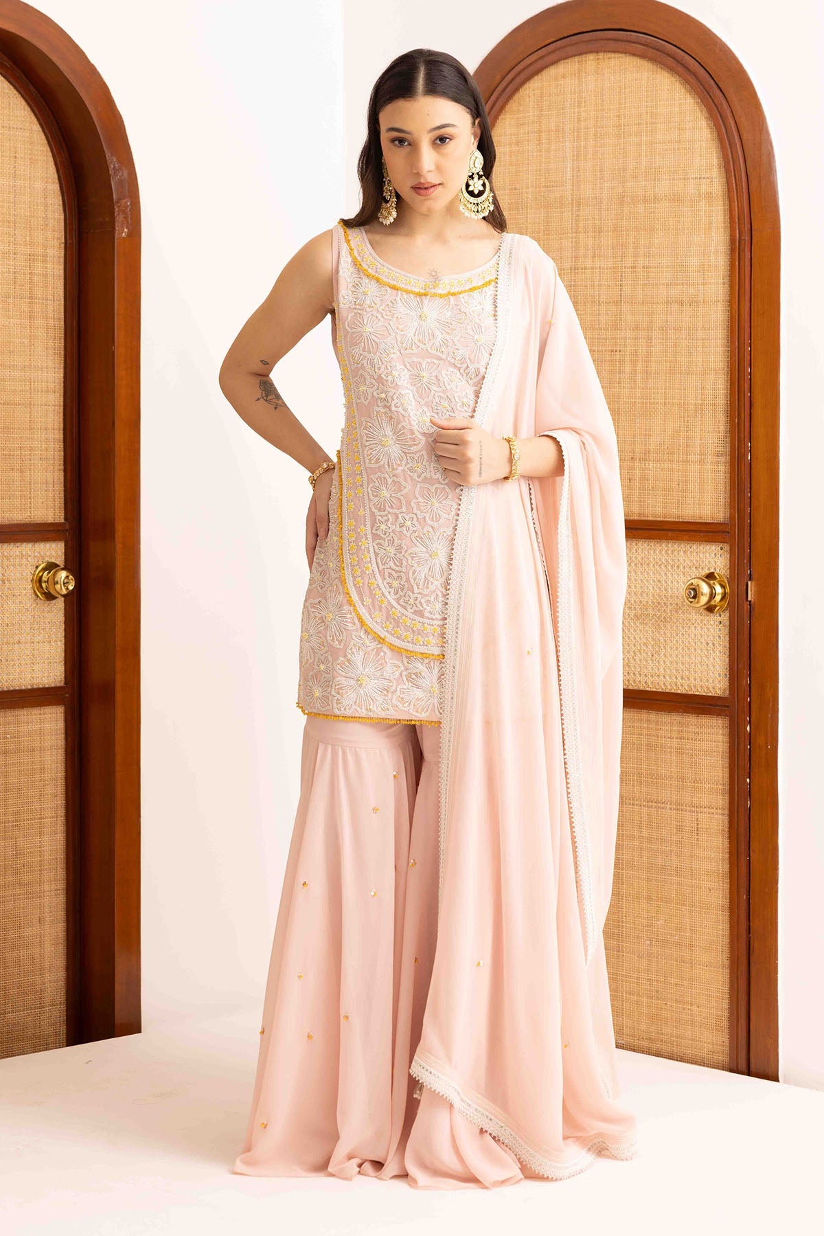 Buy Dori Work Pink Short Kurta Set by Ajiesh Oberoi for women online at ScrollnShops
