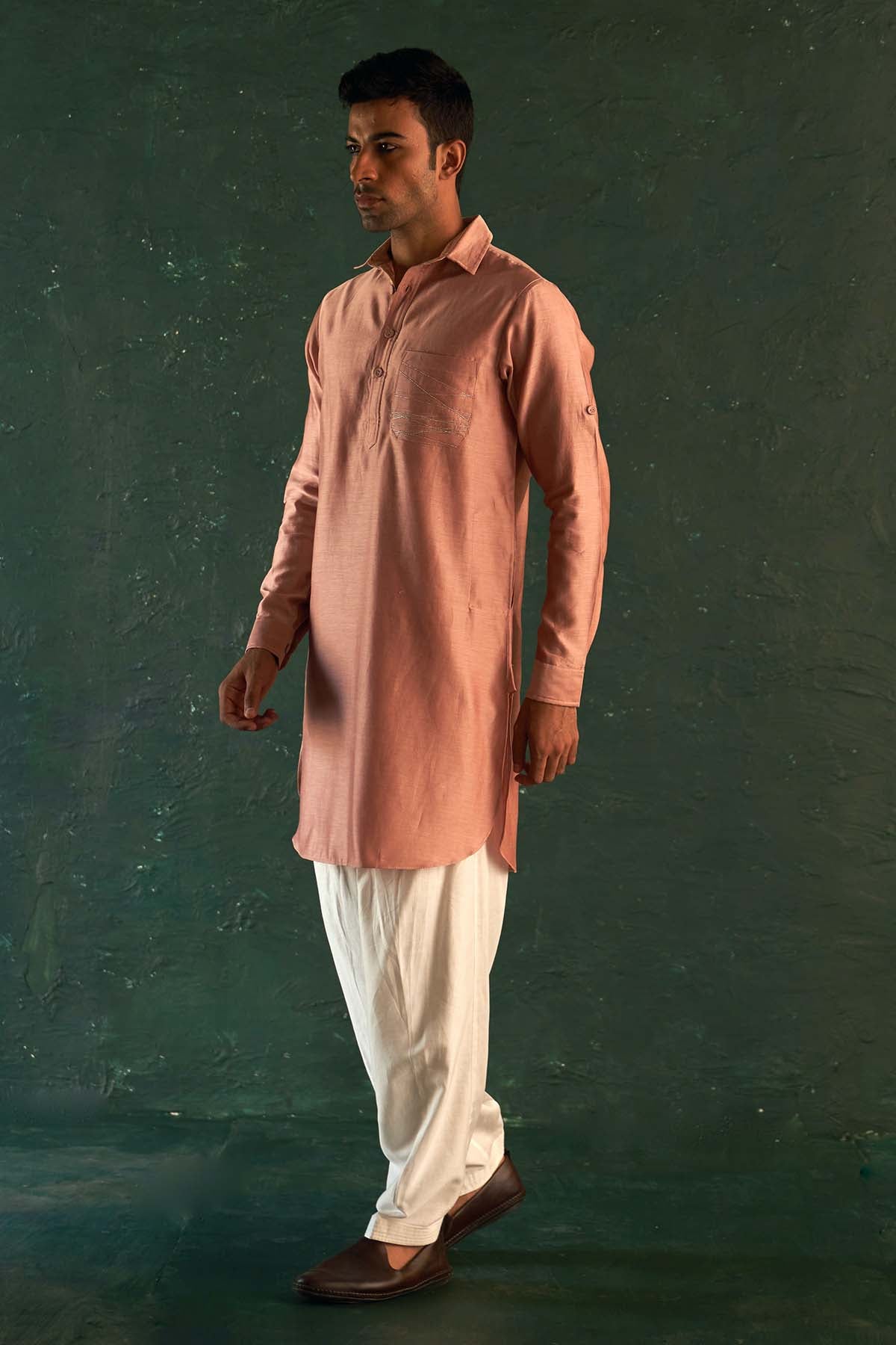 Pink Dori work Pathani Kurta Set