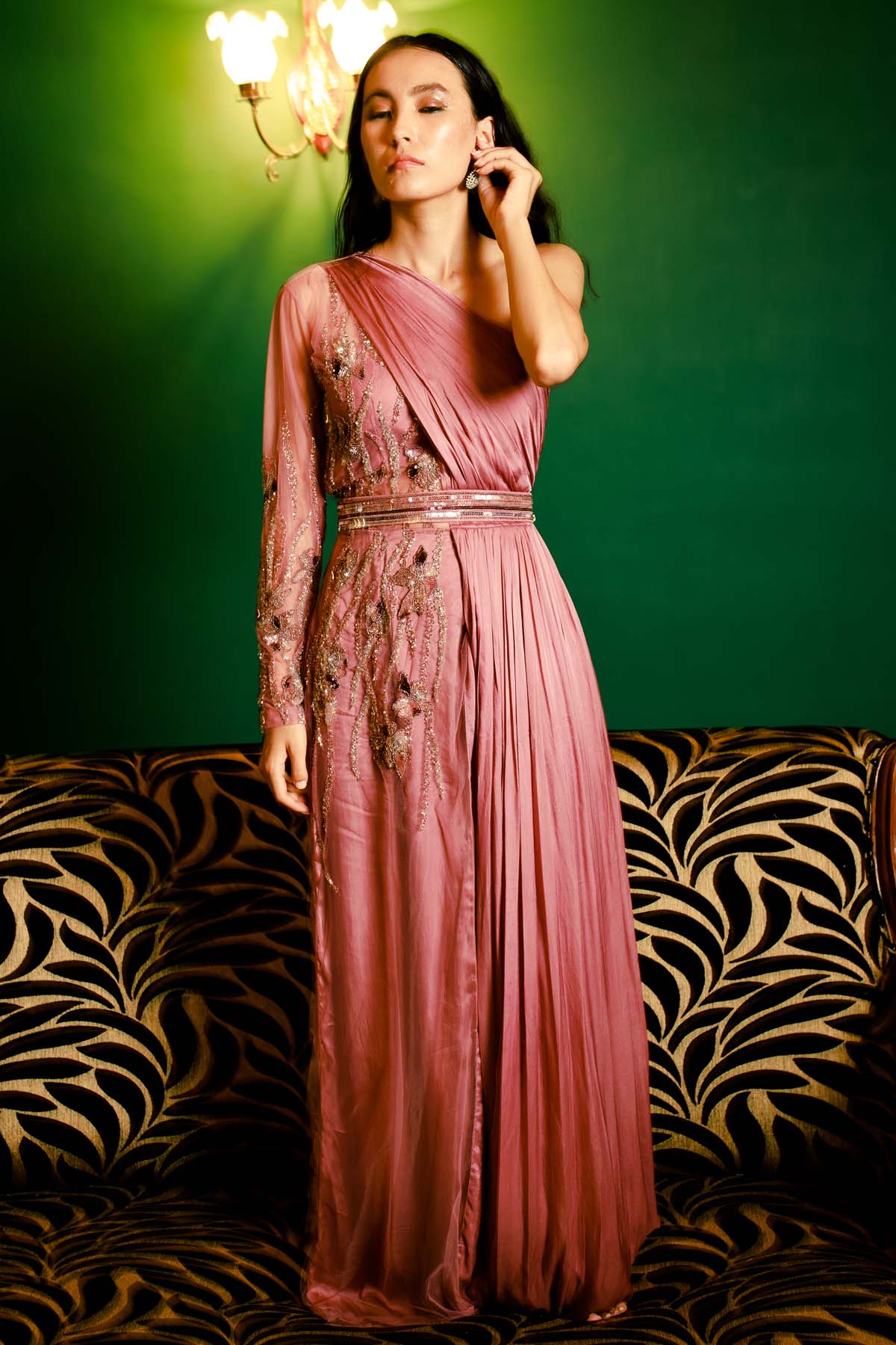 Pavone Pink Drape One Shoulder Gown for women online at ScrollnShops