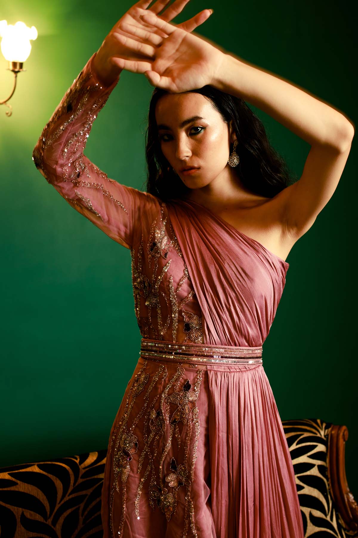 Pink Drape One Shoulder Gown