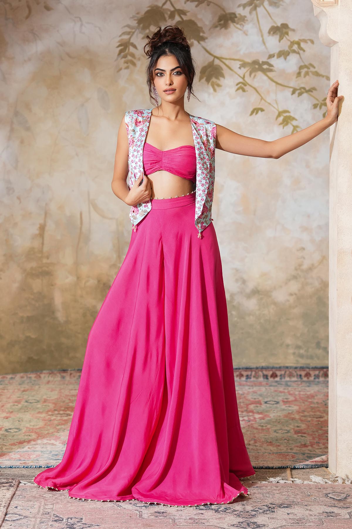 Buy Pink Draped Indo-Western Set by Ugna by Unnati for women online at ScrollnShops