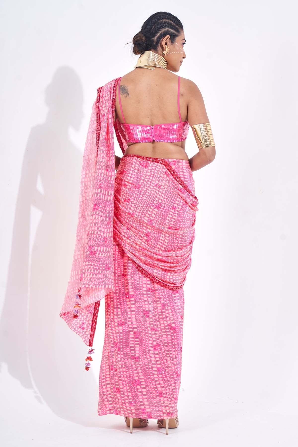 Pink Draped Ready To Wear Saree