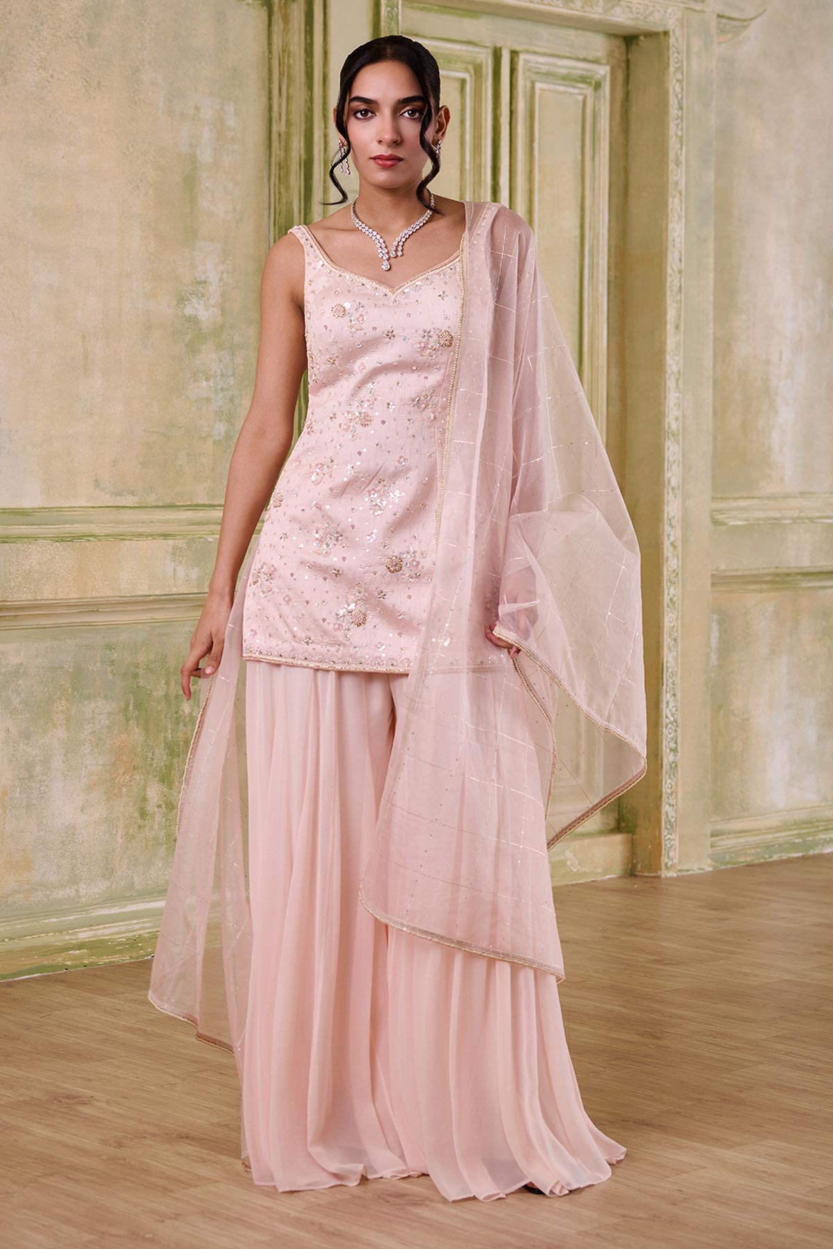 Buy Pink Dupion Floral Kurta Set for women by Mudita by Urmila online available at scrollnshops