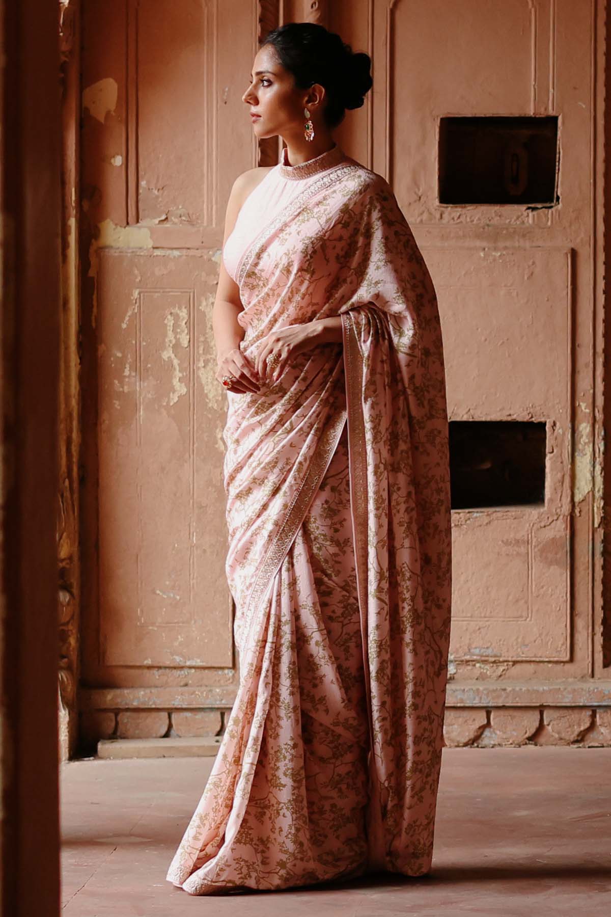Pink Dupion Silk Printed Saree