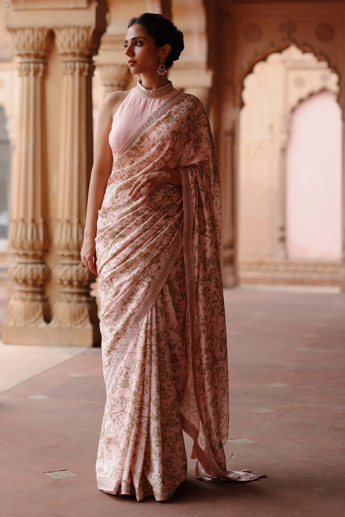 Megha Pitti Pink Dupion Silk Printed Saree for women online at ScrollnShops