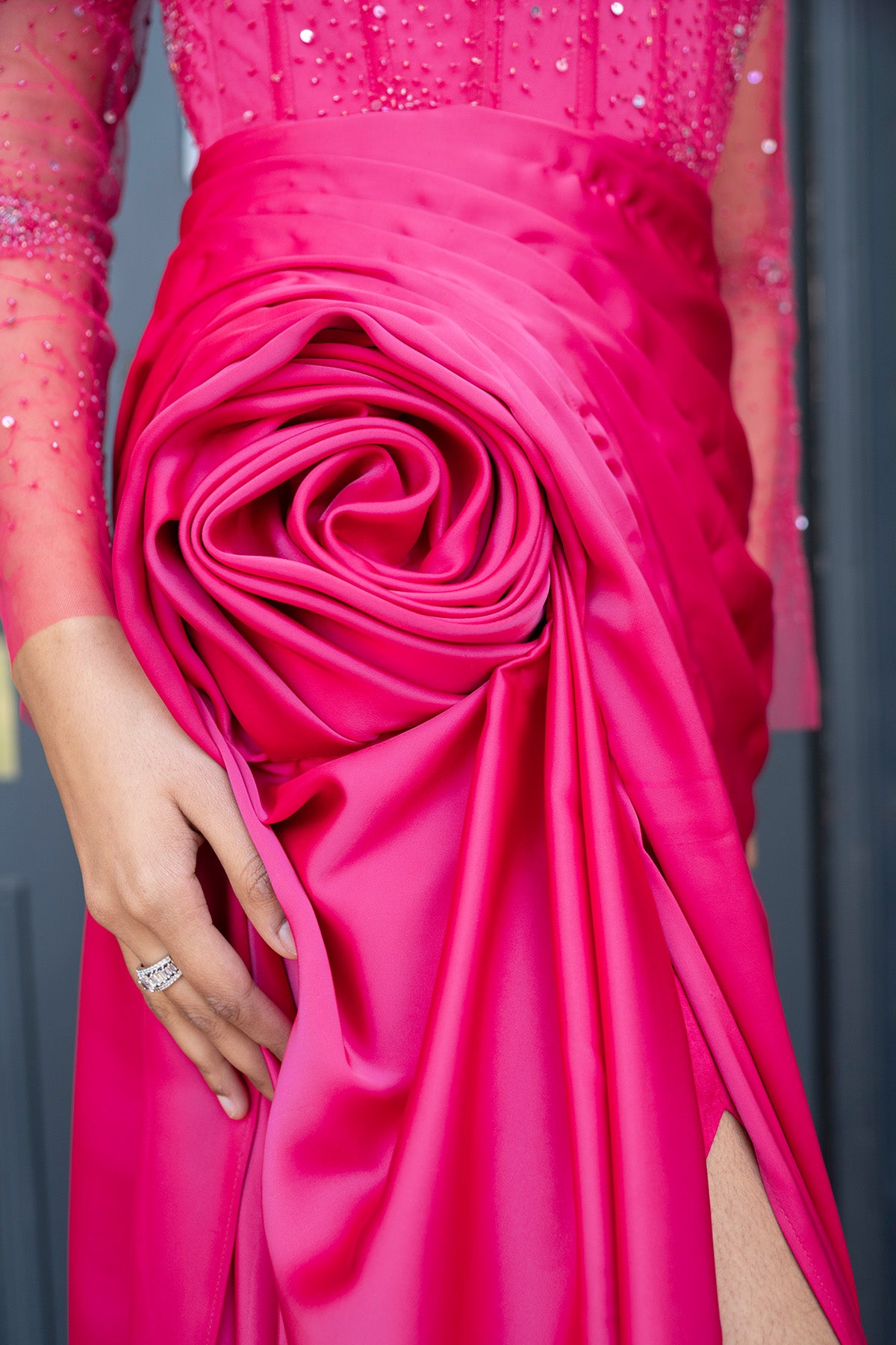 Pink Embellished Draped Gown
