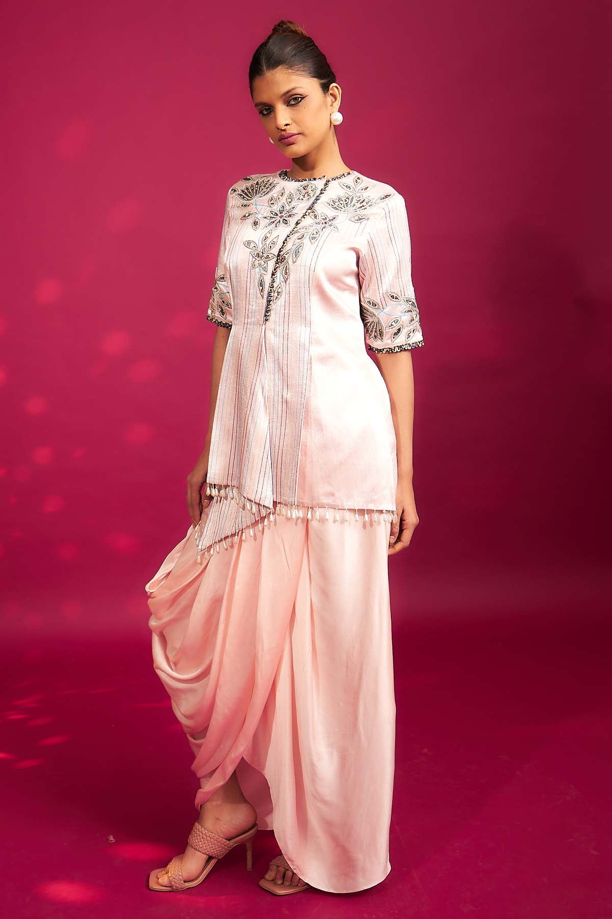 Pink Embellished Jacket & Dhoti
