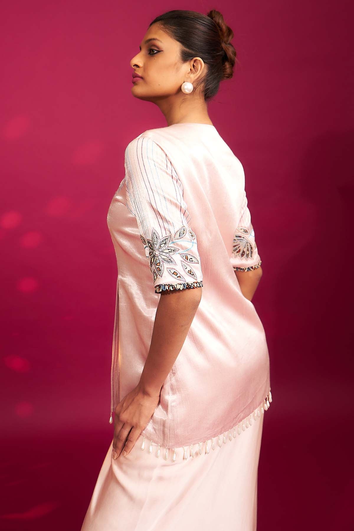 Pink Embellished Jacket & Dhoti