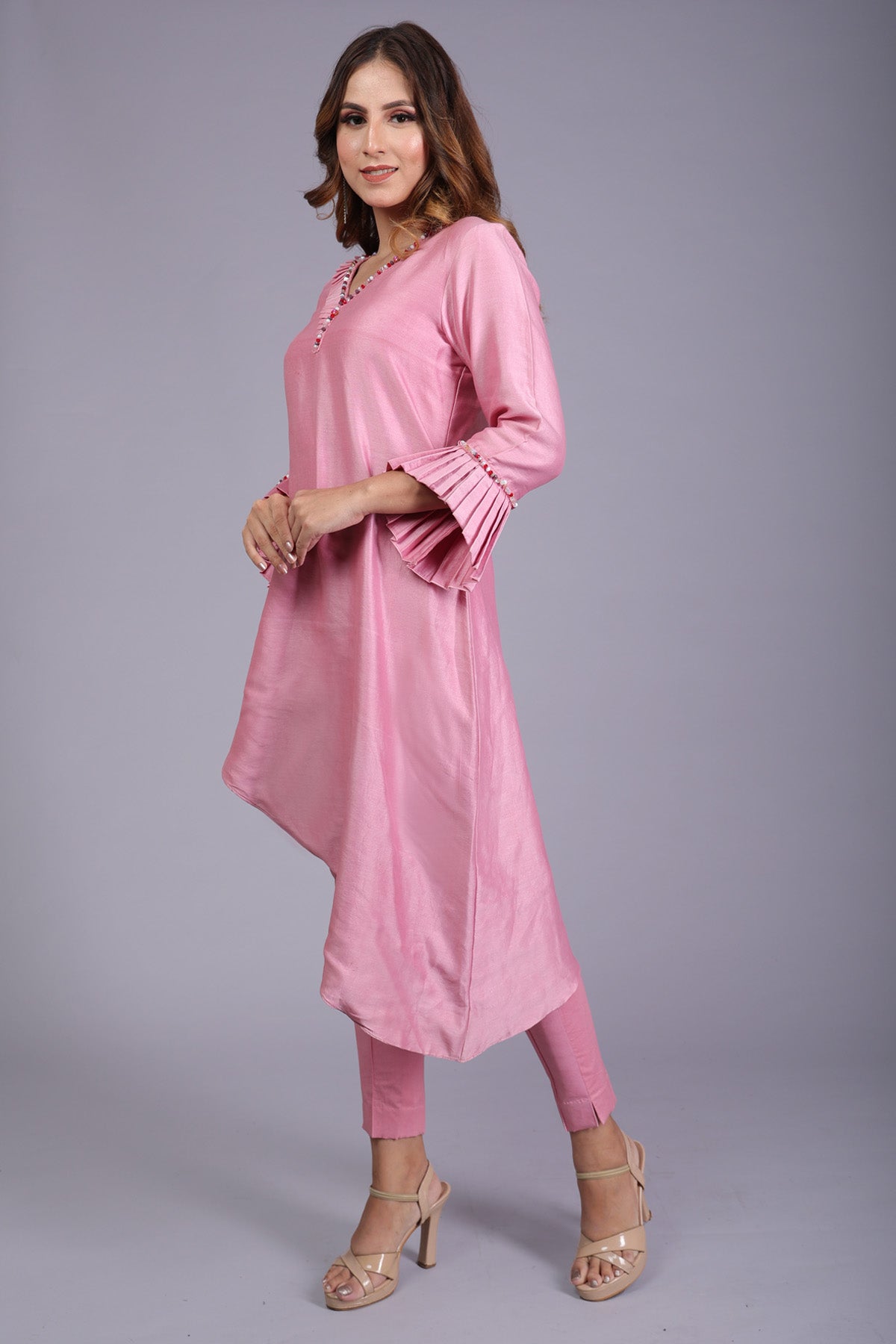 Onion Pink Embellished Kurta Set