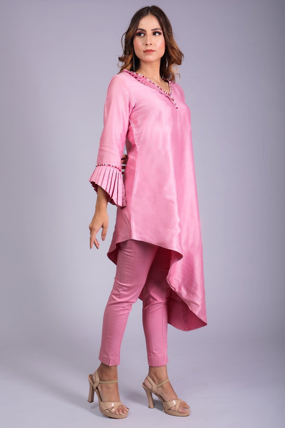 Onion Pink Embellished Kurta Set