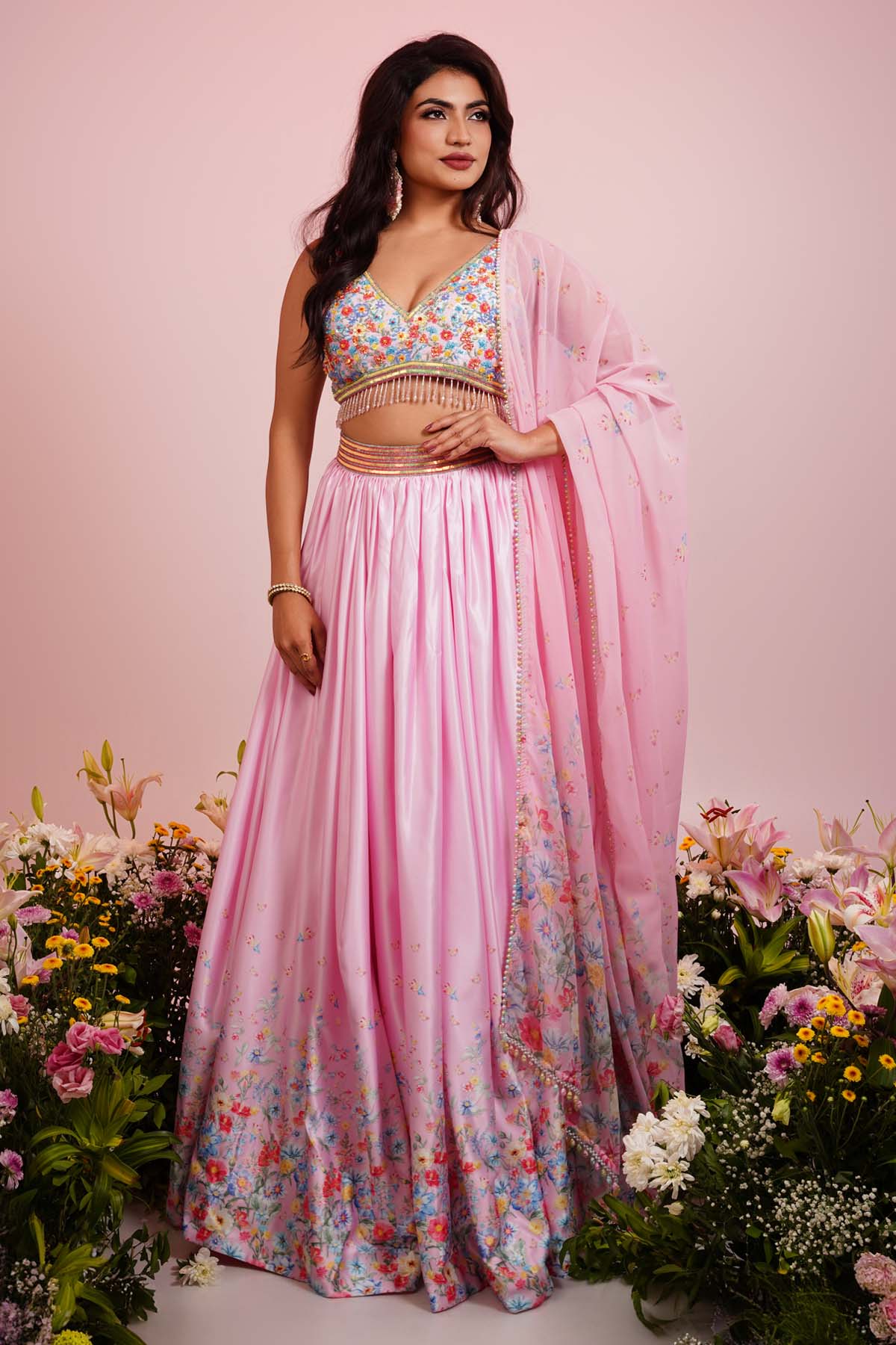 Priyanka Kar Pink Embellished Lehenga Set for women online at ScrollnShops