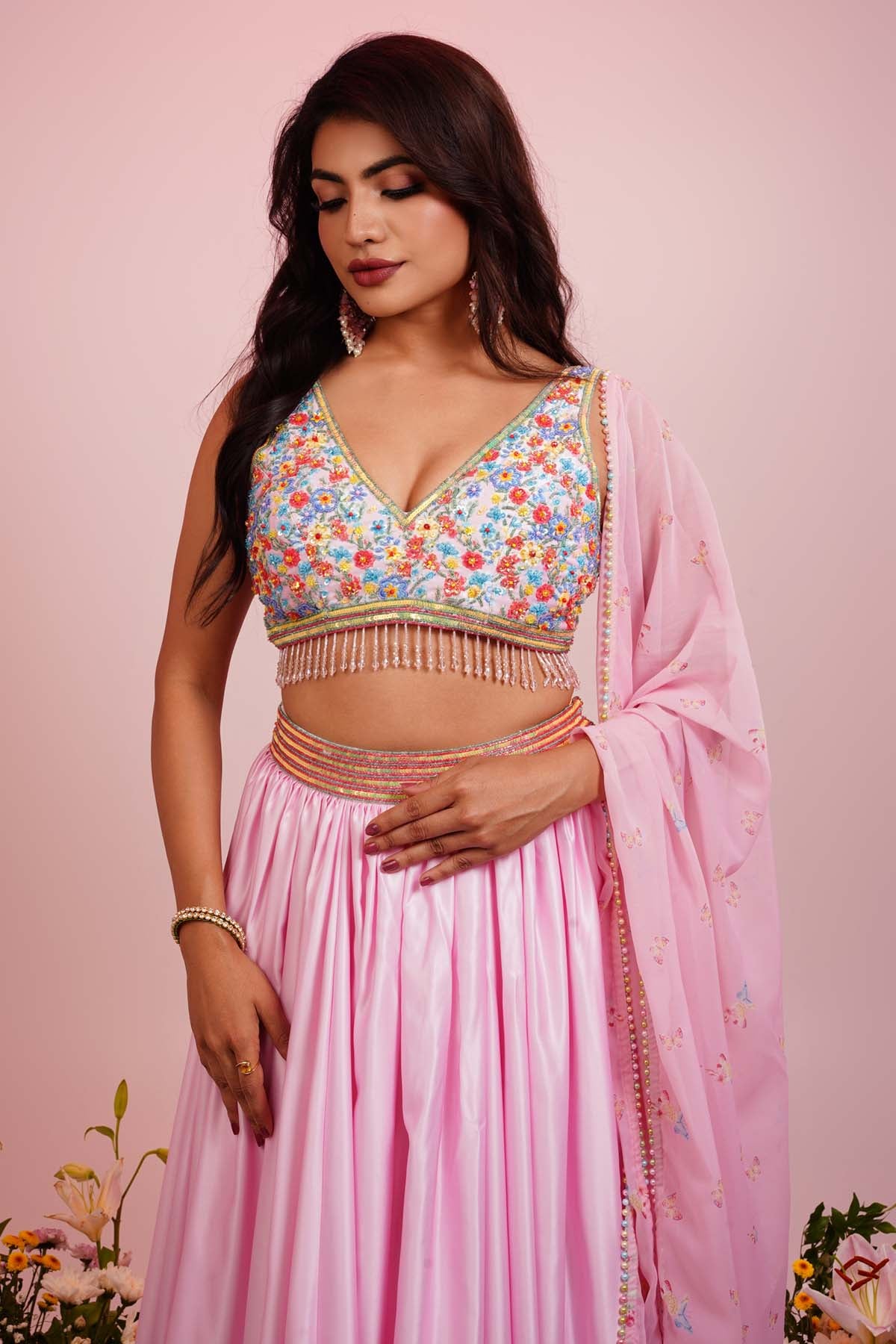 Pink Embellished Lehenga Set