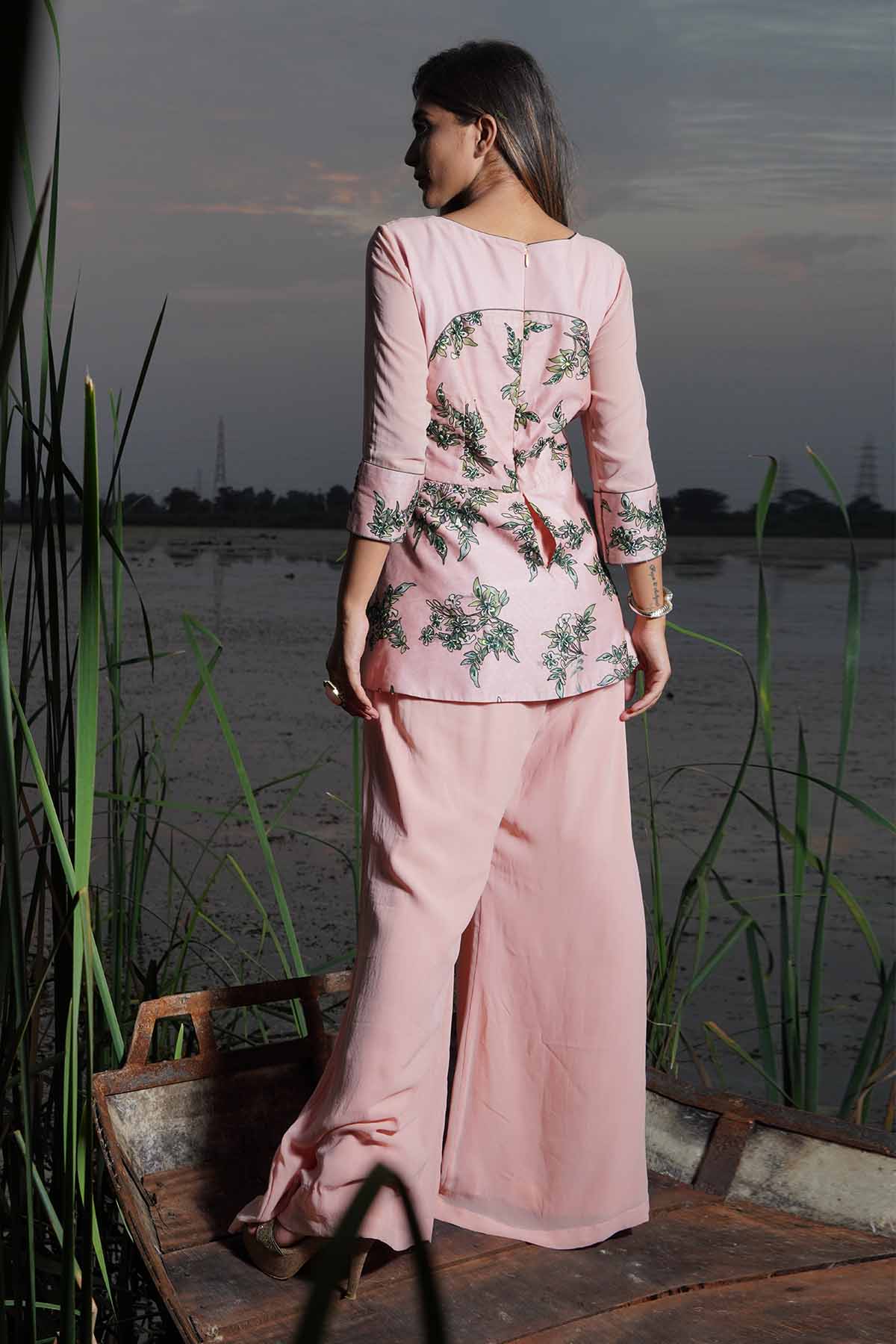 Embellished Pink Peplum Jumpsuit