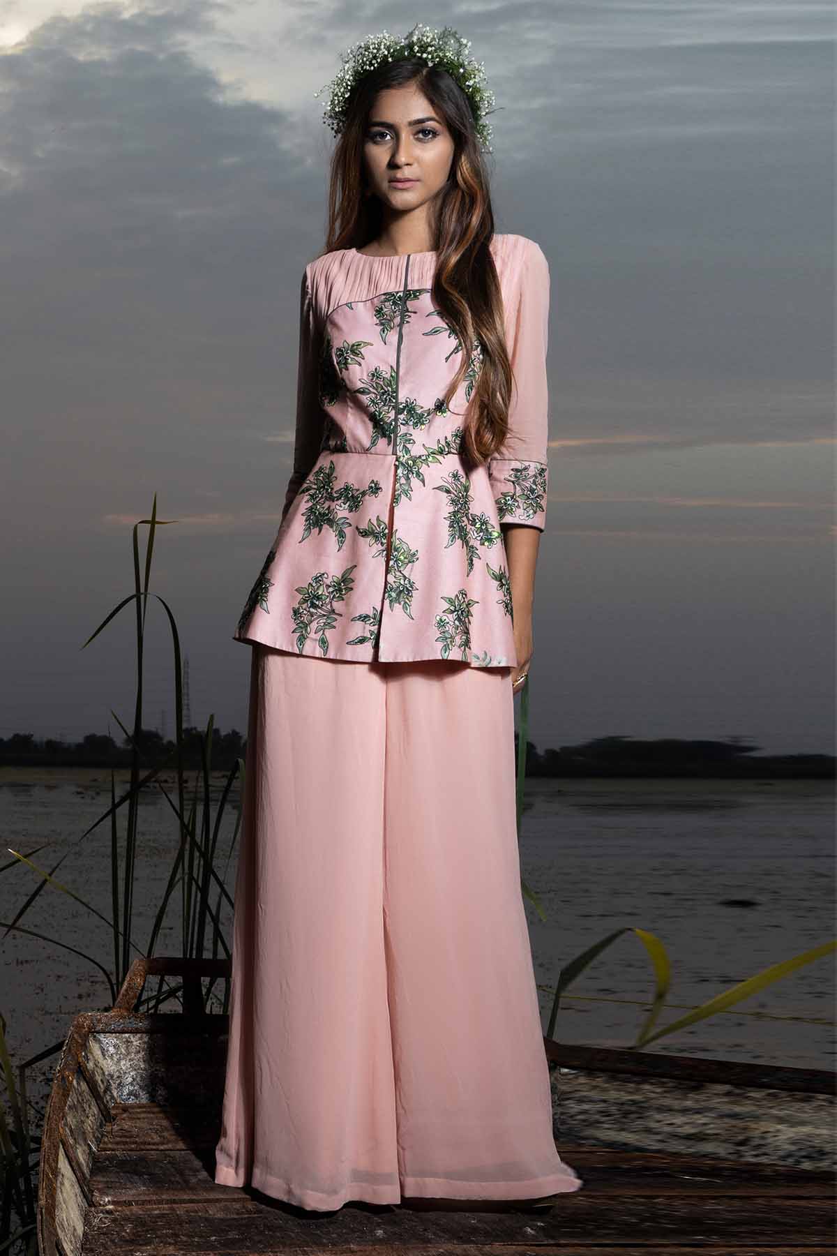 Sejal Kamdar Embellished Pink Peplum Jumpsuit for women online at ScrollnShops