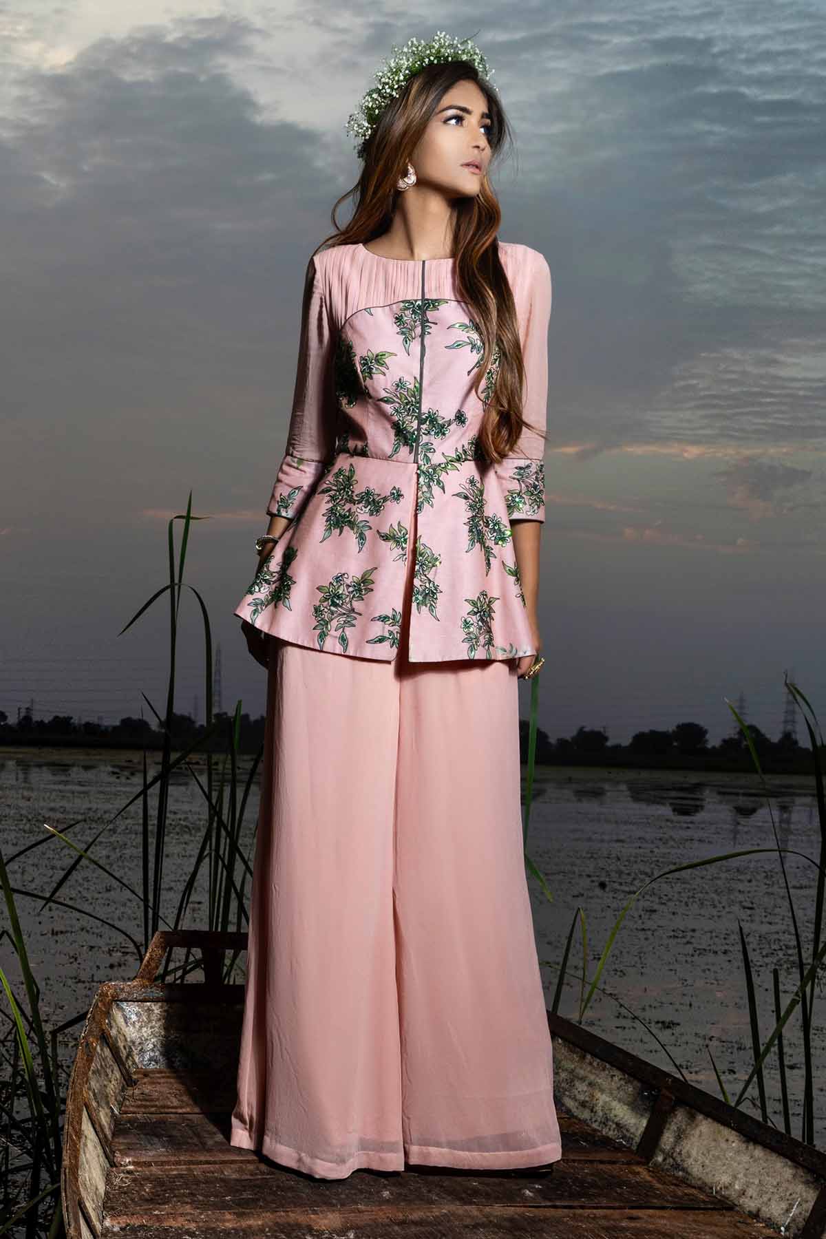 Embellished Pink Peplum Jumpsuit