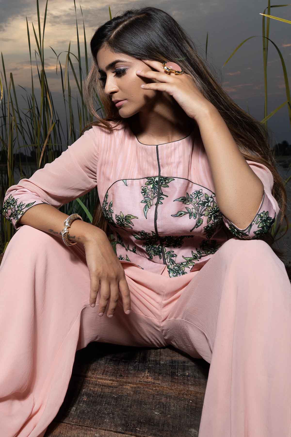 Embellished Pink Peplum Jumpsuit