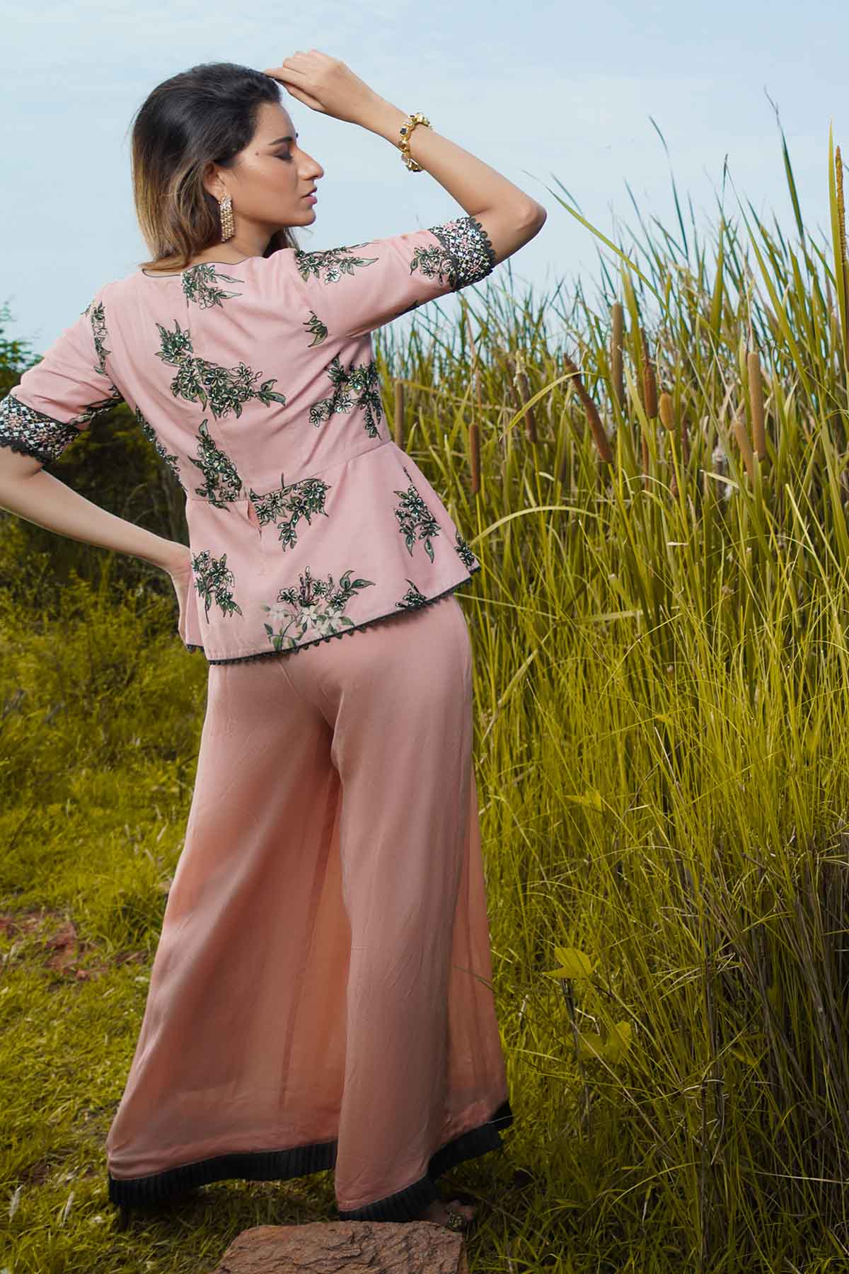 Pink Embellished Peplum Jumpsuit