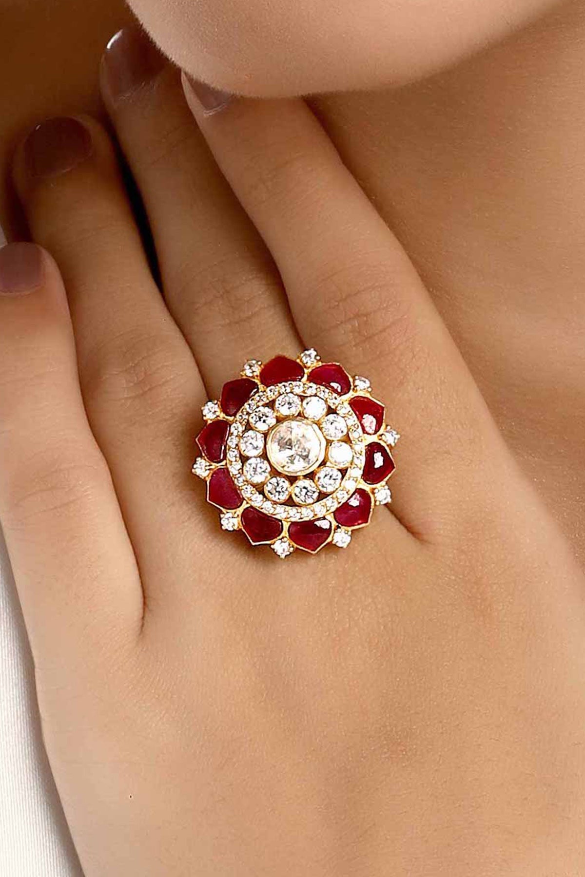 Buy Pink Embellished Polki Ring by Sica for women online at ScrollnShops