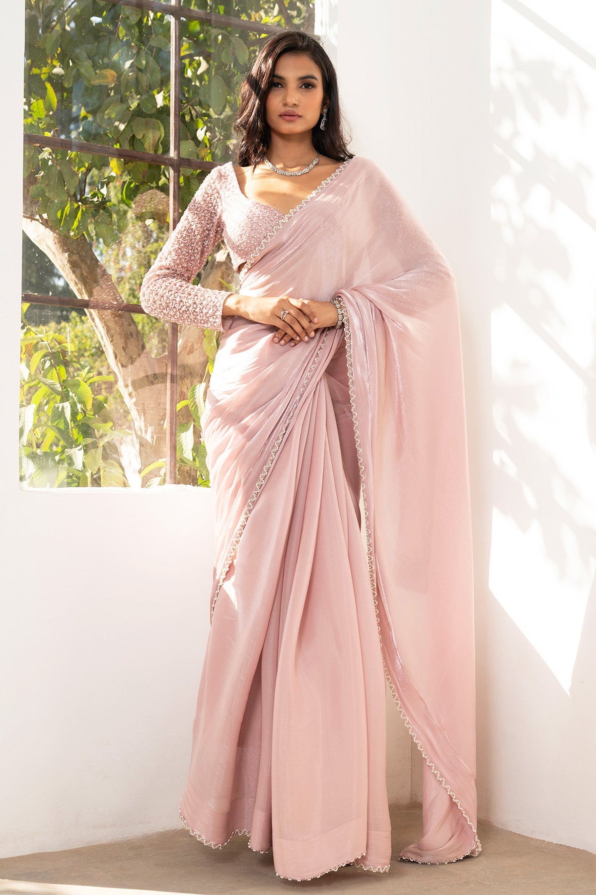 Buy Pink Embellished Saree & Blouse by Smita Shrinivas for women online at ScrollnShops