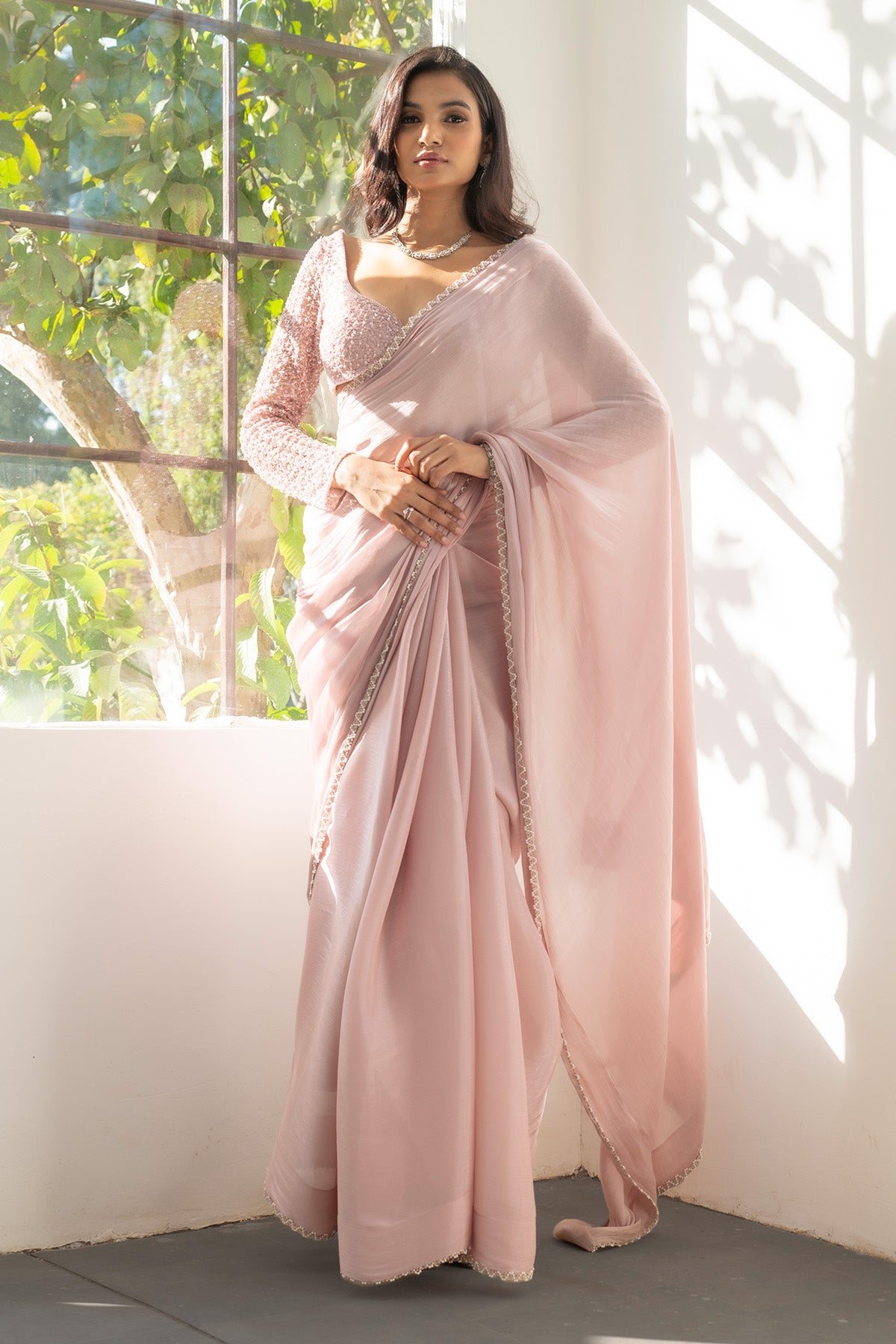 Pink Embellished Saree & Blouse